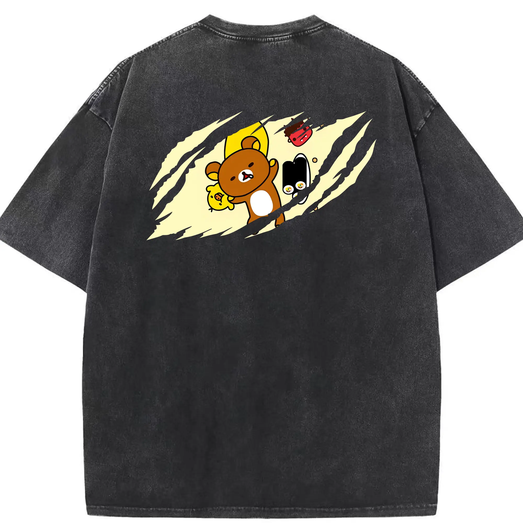 リラックマ (Rilakkuma) グッズ リラックマ (Rilakkuma) - 綿100％ ヴィンテージ風 半袖Tシャツ ・ 背面プリント ・ 柔らか肌触り ・ 通気性 快適 ・ スポーツ カジュアル 外出用