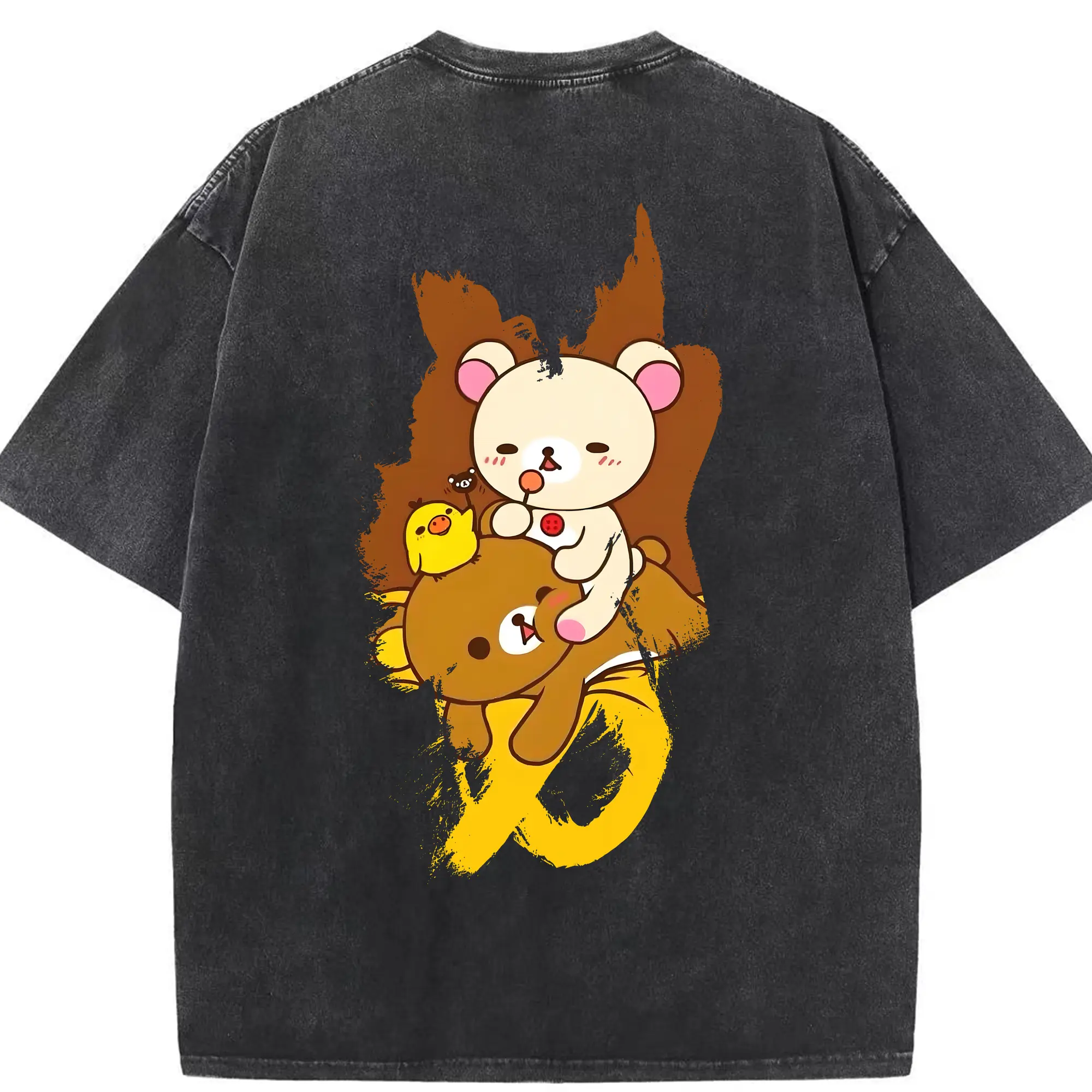 リラックマ (Rilakkuma) グッズ リラックマ (Rilakkuma) - 綿100％ ヴィンテージ風 半袖Tシャツ ・ 背面プリント ・ 柔らか肌触り ・ 通気性 快適 ・ スポーツ カジュアル 外出用