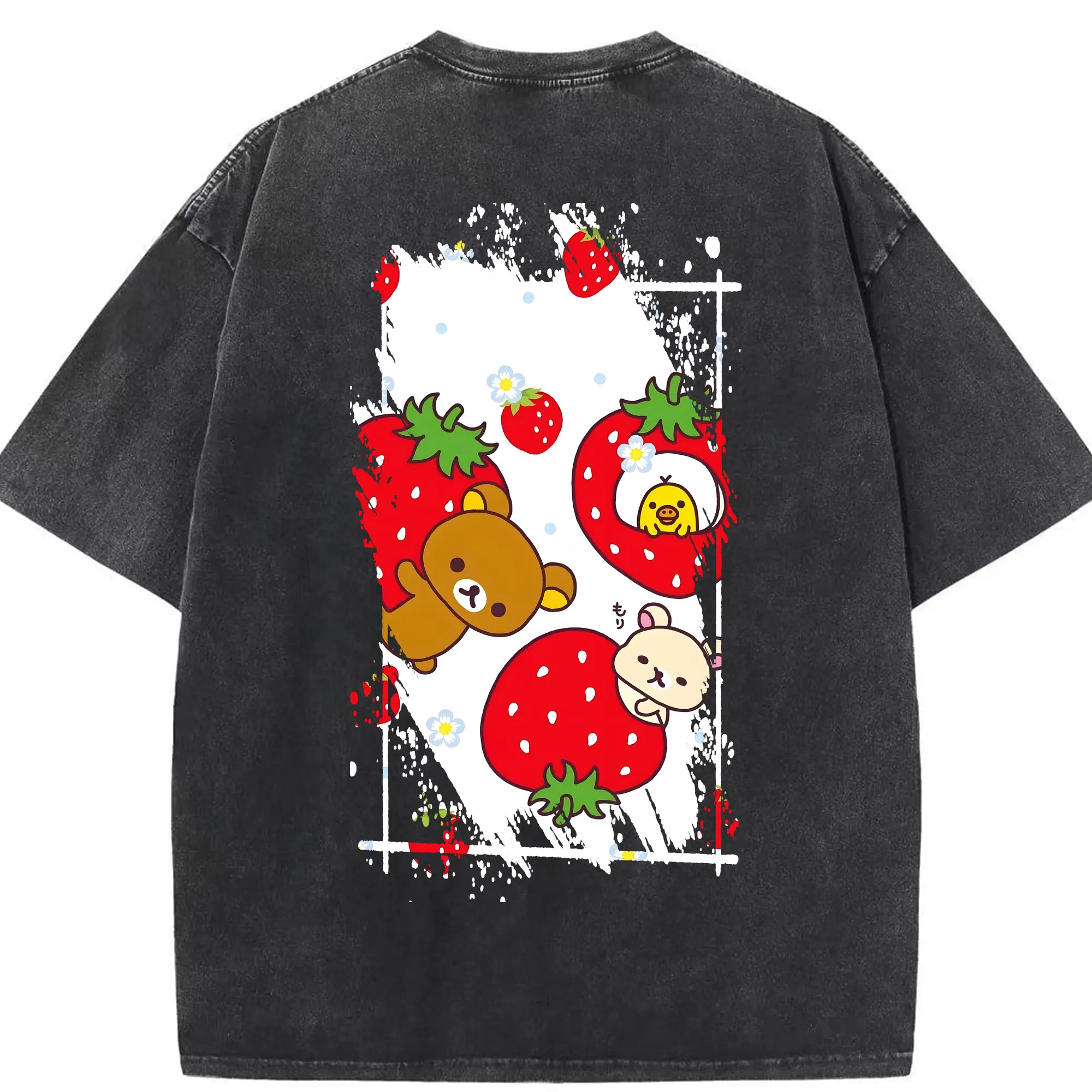 リラックマ (Rilakkuma) グッズ リラックマ (Rilakkuma) - 綿100％ ヴィンテージ風 半袖Tシャツ ・ 背面プリント ・ 柔らか肌触り ・ 通気性 快適 ・ スポーツ カジュアル 外出用