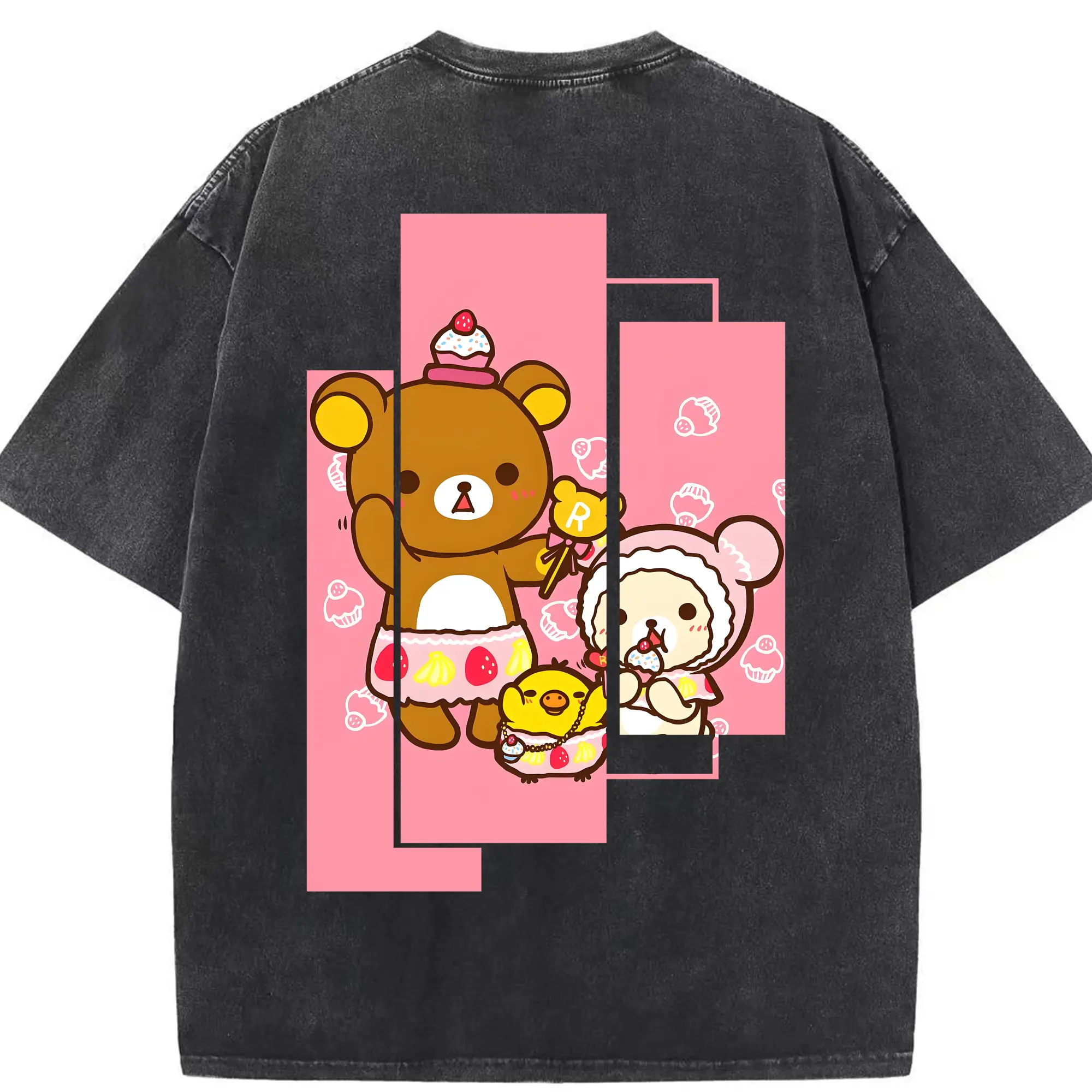 リラックマ (Rilakkuma) グッズ リラックマ (Rilakkuma) - 綿100％ ヴィンテージ風 半袖Tシャツ ・ 背面プリント ・ 柔らか肌触り ・ 通気性 快適 ・ スポーツ カジュアル 外出用