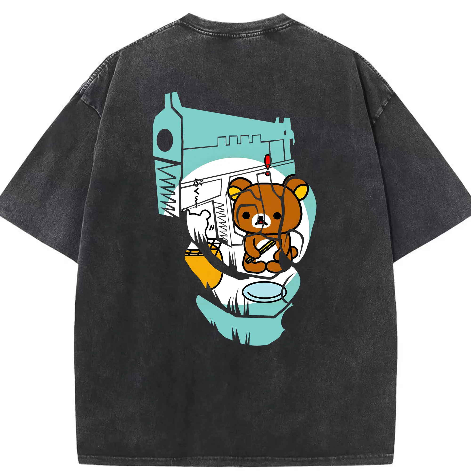 リラックマ (Rilakkuma) グッズ リラックマ (Rilakkuma) - 綿100％ ヴィンテージ風 半袖Tシャツ ・ 背面プリント ・ 柔らか肌触り ・ 通気性 快適 ・ スポーツ カジュアル 外出用