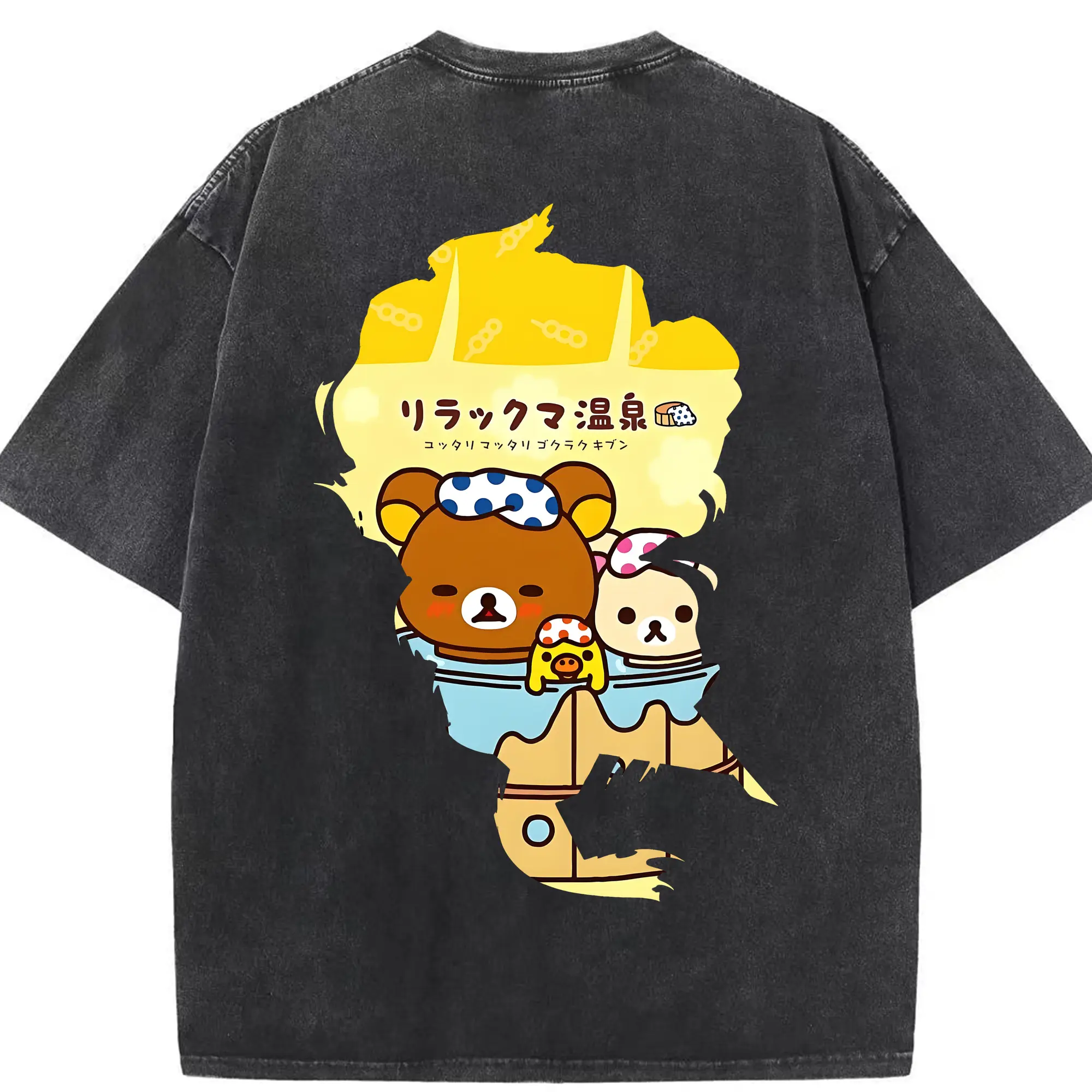 リラックマ (Rilakkuma) グッズ リラックマ (Rilakkuma) - 綿100％ ヴィンテージ風 半袖Tシャツ ・ 背面プリント ・ 柔らか肌触り ・ 通気性 快適 ・ スポーツ カジュアル 外出用