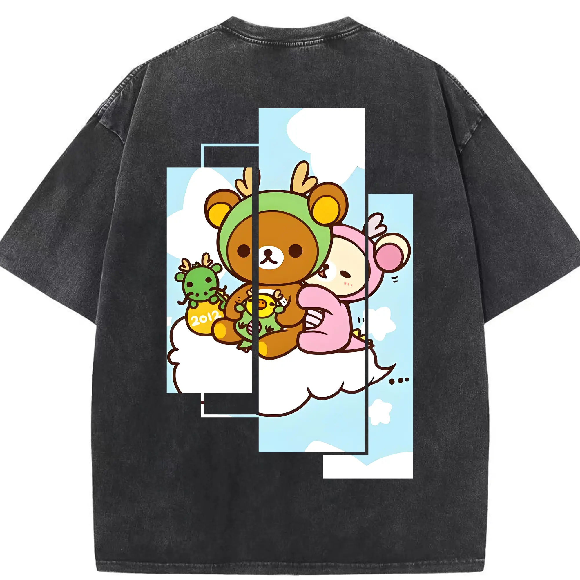 リラックマ (Rilakkuma) グッズ リラックマ (Rilakkuma) - 綿100％ ヴィンテージ風 半袖Tシャツ ・ 背面プリント ・ 柔らか肌触り ・ 通気性 快適 ・ スポーツ カジュアル 外出用