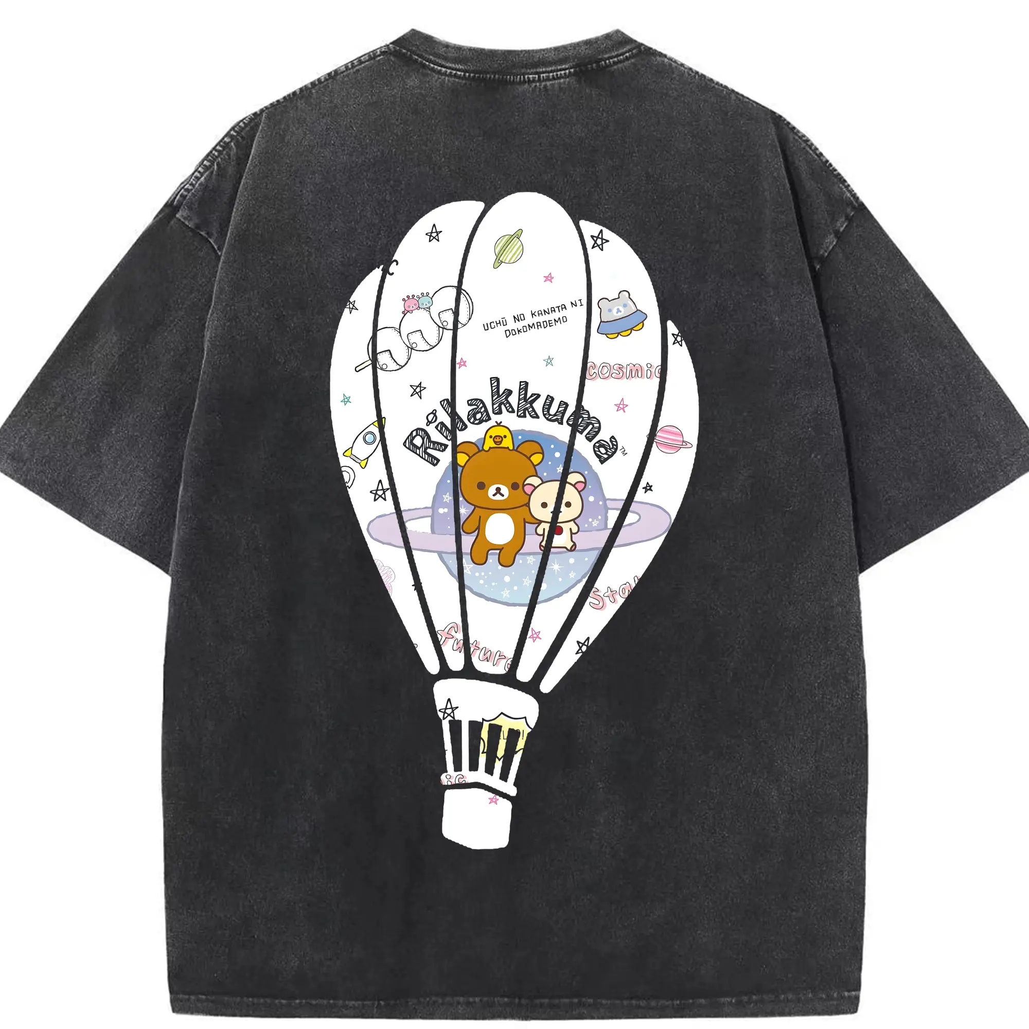 リラックマ (Rilakkuma) グッズ リラックマ (Rilakkuma) - 綿100％ ヴィンテージ風 半袖Tシャツ ・ 背面プリント ・ 柔らか肌触り ・ 通気性 快適 ・ スポーツ カジュアル 外出用