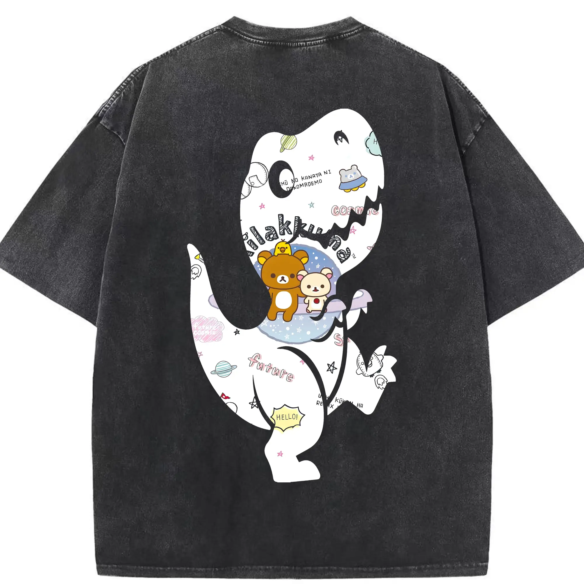 リラックマ (Rilakkuma) グッズ リラックマ (Rilakkuma) - 綿100％ ヴィンテージ風 半袖Tシャツ ・ 背面プリント ・ 柔らか肌触り ・ 通気性 快適 ・ スポーツ カジュアル 外出用