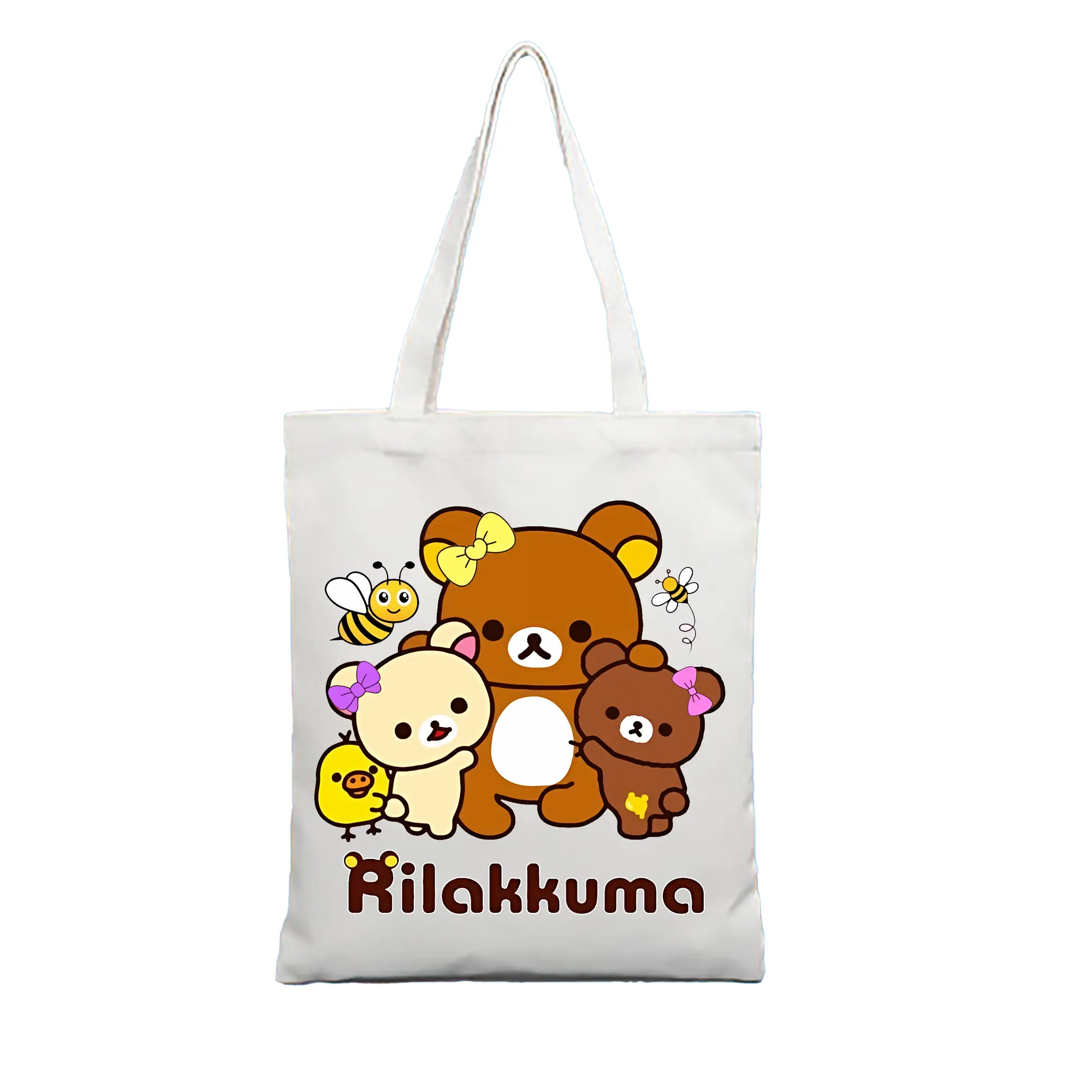 リラックマ (Rilakkuma) グッズ リラックマ (Rilakkuma) - 縦型キャンバス手提げバッグ（トートバッグ） ・ キャンバス素材 ・ ショッピング用 ・ 軽量 丈夫 お手入れ簡単