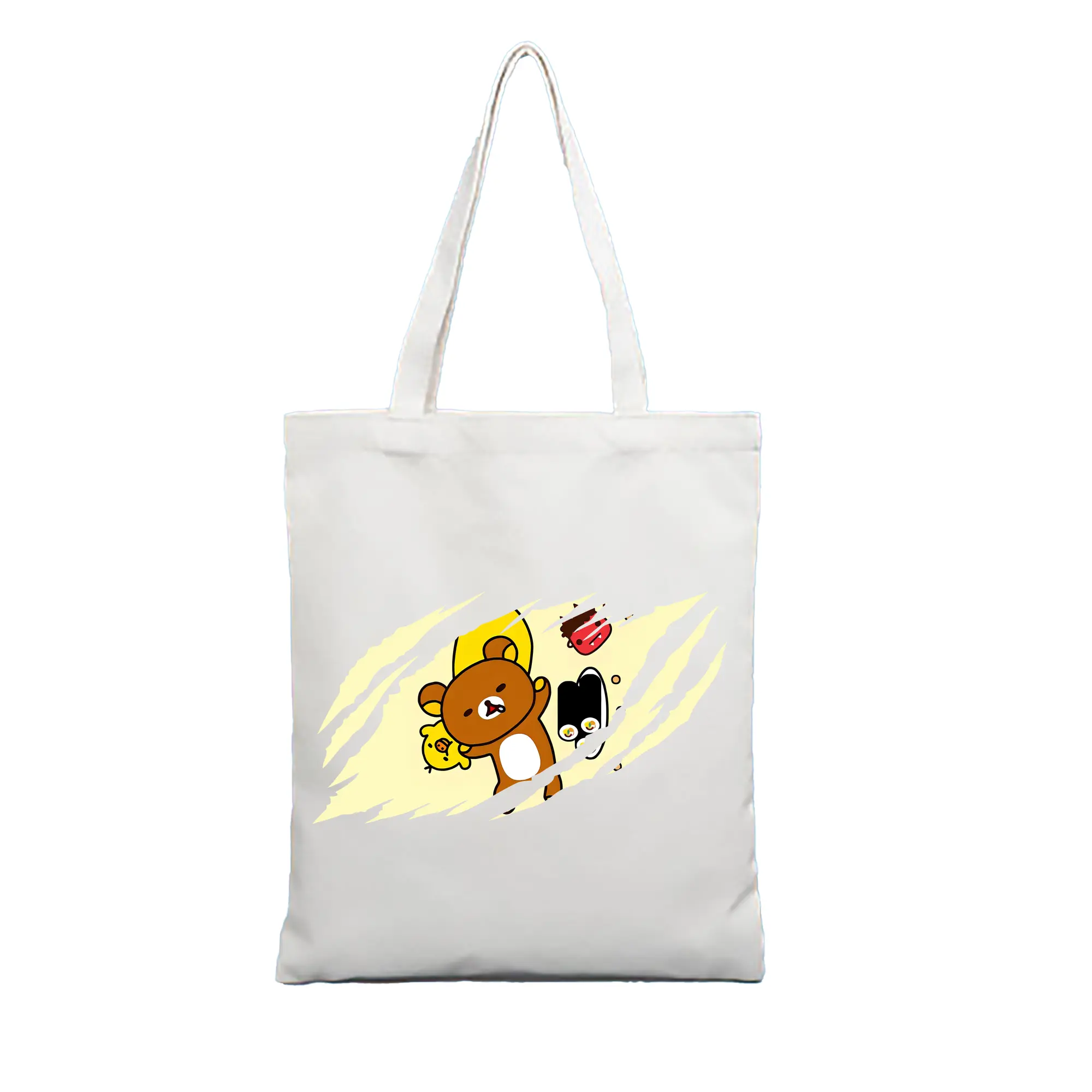 リラックマ (Rilakkuma) グッズ リラックマ (Rilakkuma) - 縦型キャンバス手提げバッグ（トートバッグ） ・ キャンバス素材 ・ ショッピング用 ・ 軽量 丈夫 お手入れ簡単