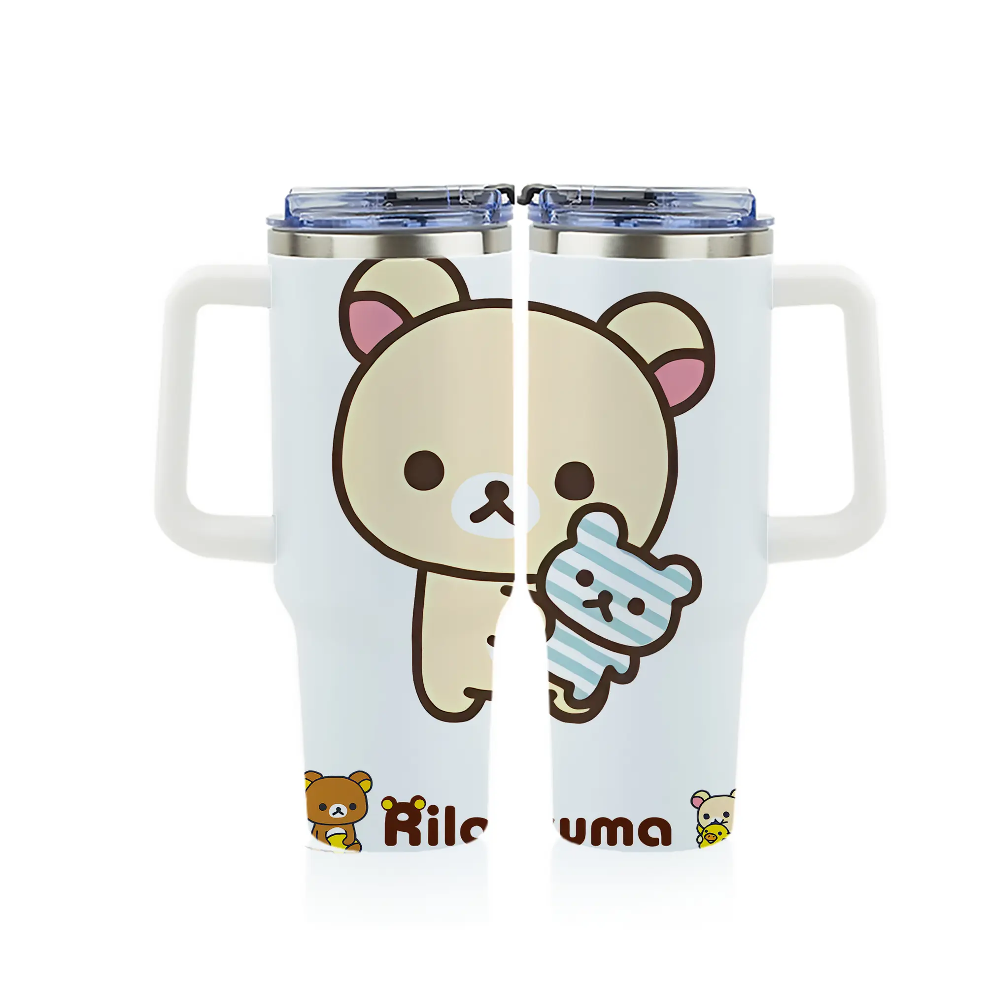 リラックマ (Rilakkuma) グッズ コリラックマ (Korirakkuma) - 1200mL フルプリント車用タンブラー ・ 304ステンレス 内側 ・ 201ステンレス 外側 ・ 保温 保冷 ・ 通勤 ドライブ アウトドア用