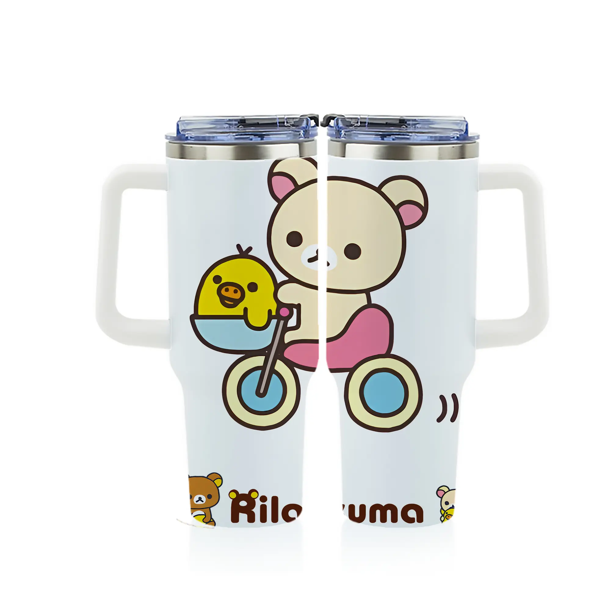 リラックマ (Rilakkuma) グッズ コリラックマ (Korirakkuma) - 1200mL フルプリント車用タンブラー ・ 304ステンレス 内側 ・ 201ステンレス 外側 ・ 保温 保冷 ・ 通勤 ドライブ アウトドア用