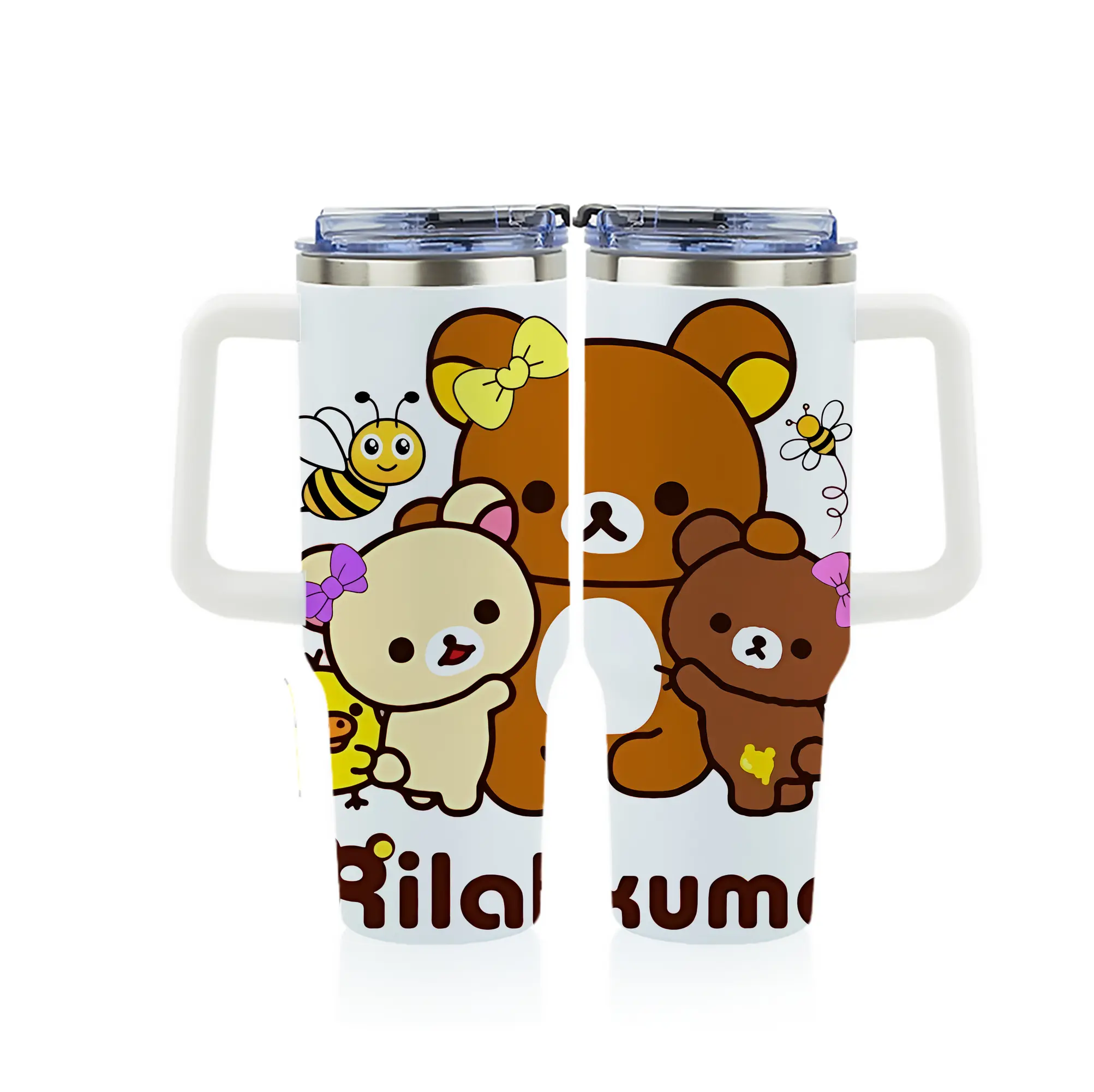 リラックマ (Rilakkuma) グッズ コリラックマ (Korirakkuma) - 1200mL フルプリント車用タンブラー ・ 304ステンレス 内側 ・ 201ステンレス 外側 ・ 保温 保冷 ・ 通勤 ドライブ アウトドア用