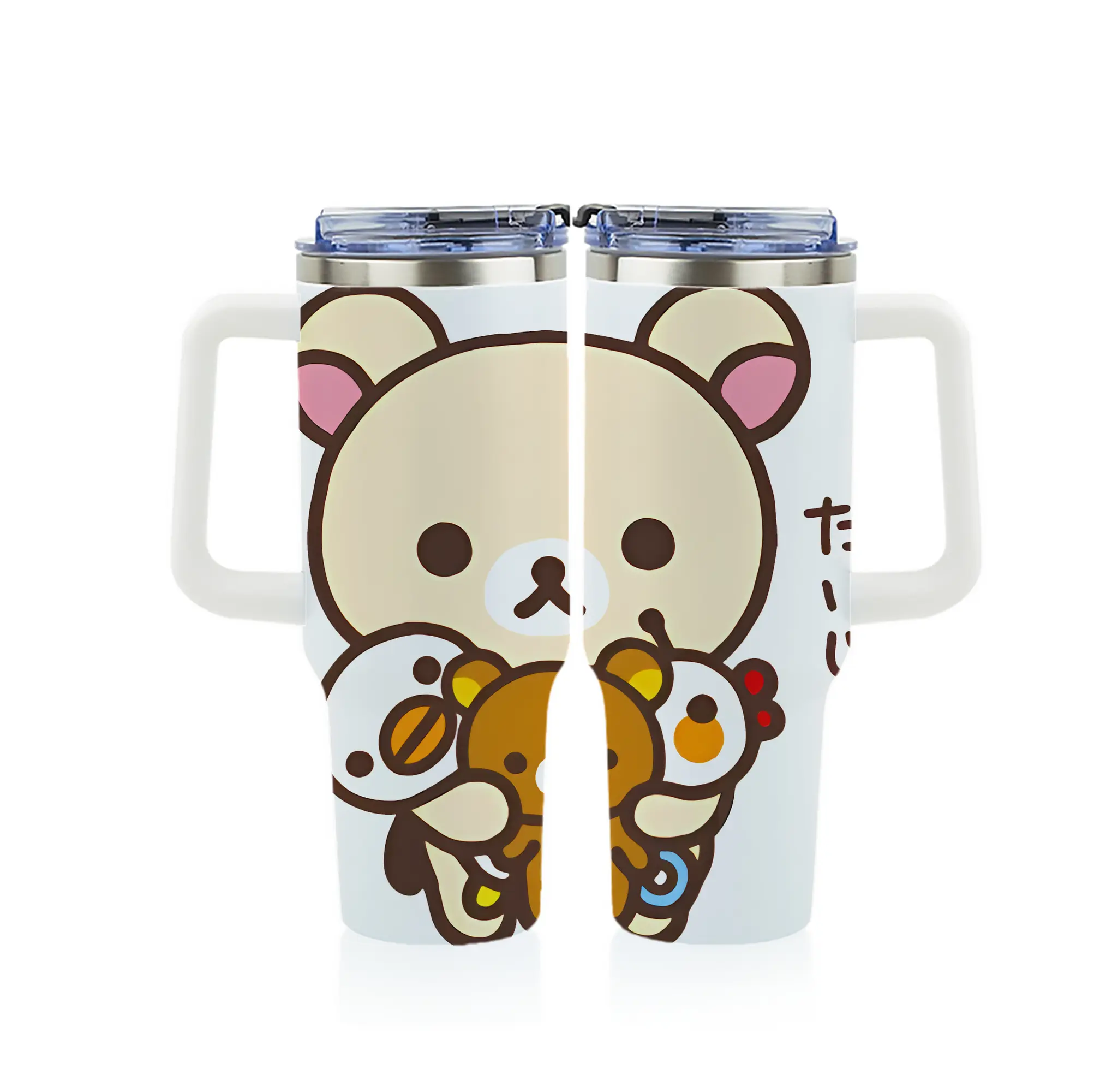 リラックマ (Rilakkuma) グッズ コリラックマ (Korirakkuma) - 1200mL フルプリント車用タンブラー ・ 304ステンレス 内側 ・ 201ステンレス 外側 ・ 保温 保冷 ・ 通勤 ドライブ アウトドア用