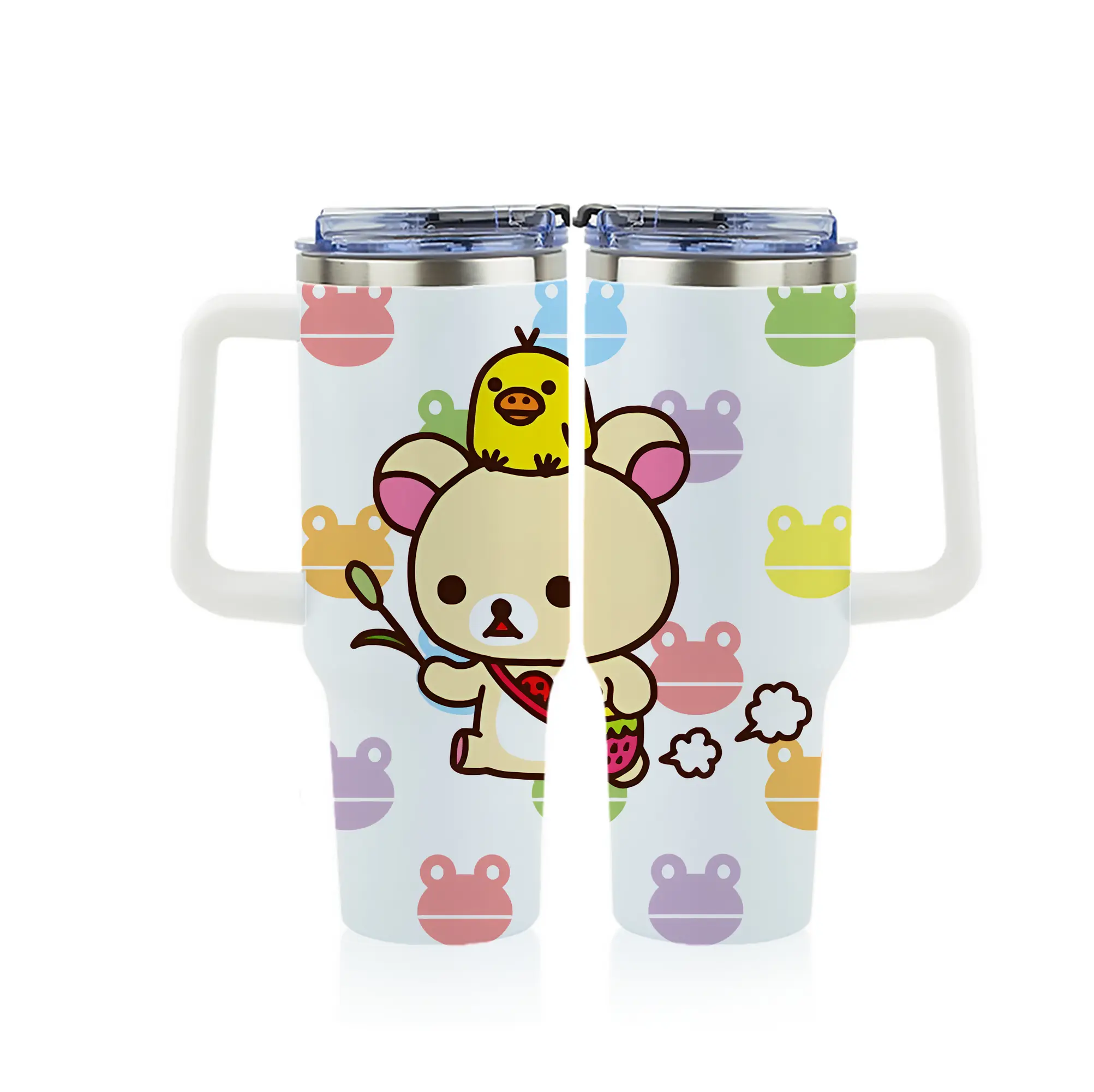 リラックマ (Rilakkuma) グッズ コリラックマ (Korirakkuma) - 1200mL フルプリント車用タンブラー ・ 304ステンレス 内側 ・ 201ステンレス 外側 ・ 保温 保冷 ・ 通勤 ドライブ アウトドア用