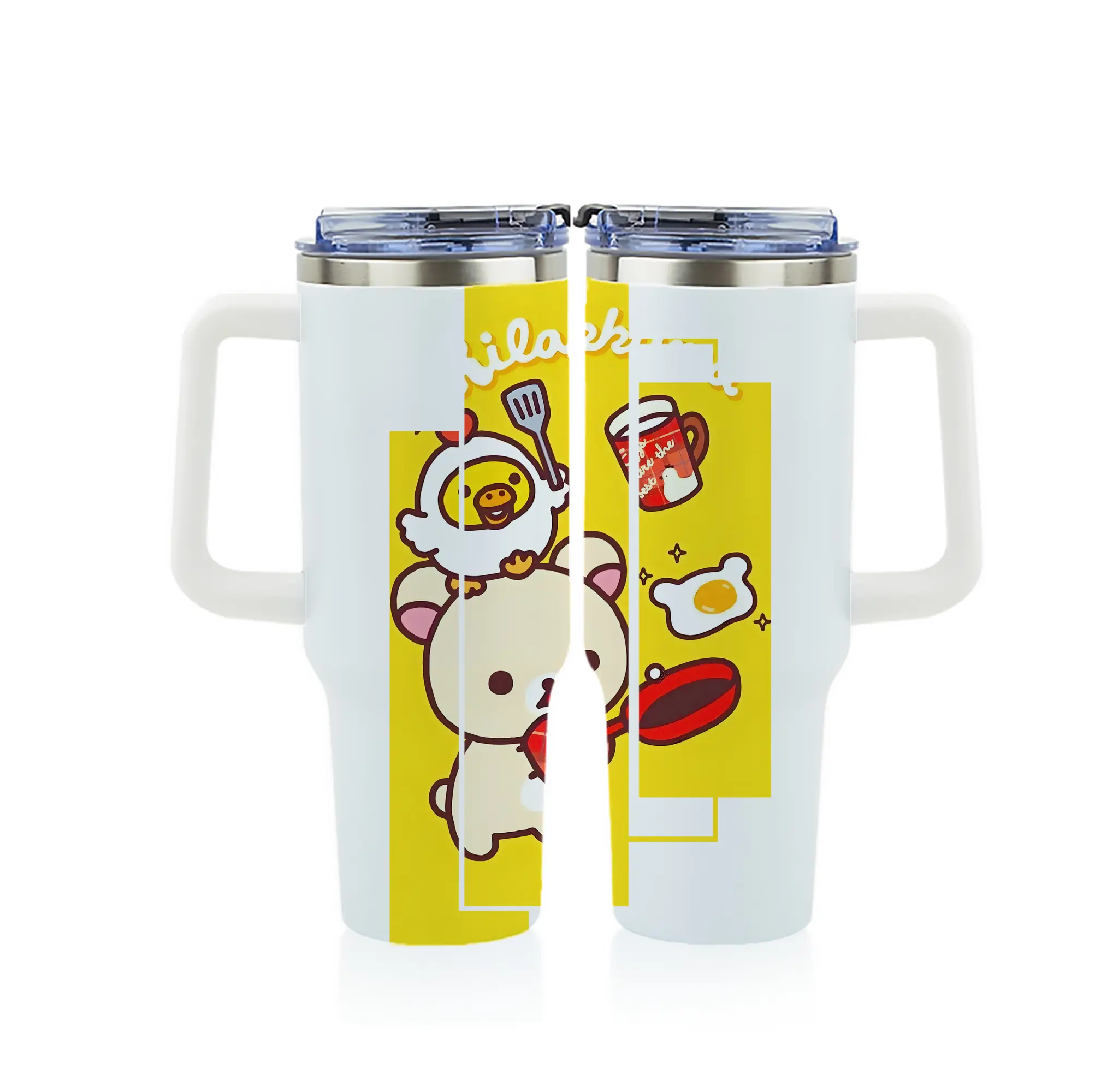 リラックマ (Rilakkuma) グッズ コリラックマ (Korirakkuma) - 1200mL フルプリント車用タンブラー ・ 304ステンレス 内側 ・ 201ステンレス 外側 ・ 保温 保冷 ・ 通勤 ドライブ アウトドア用