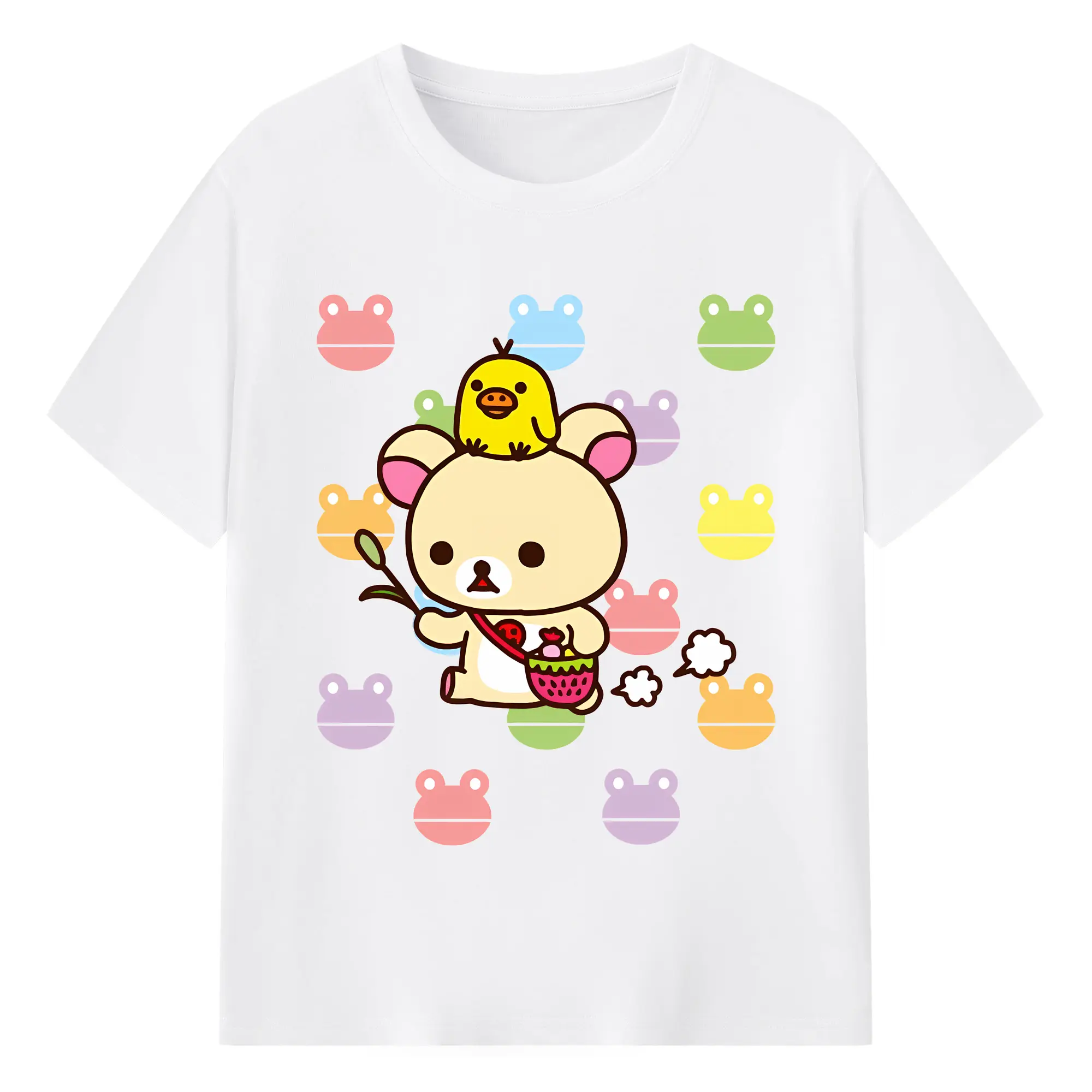 リラックマ (Rilakkuma) グッズ コリラックマ (Korirakkuma) - 綿100％ 半袖Tシャツ ・ フロントプリント ・ 快適 通気性 ・ 日常使い 散歩 スポーツ用