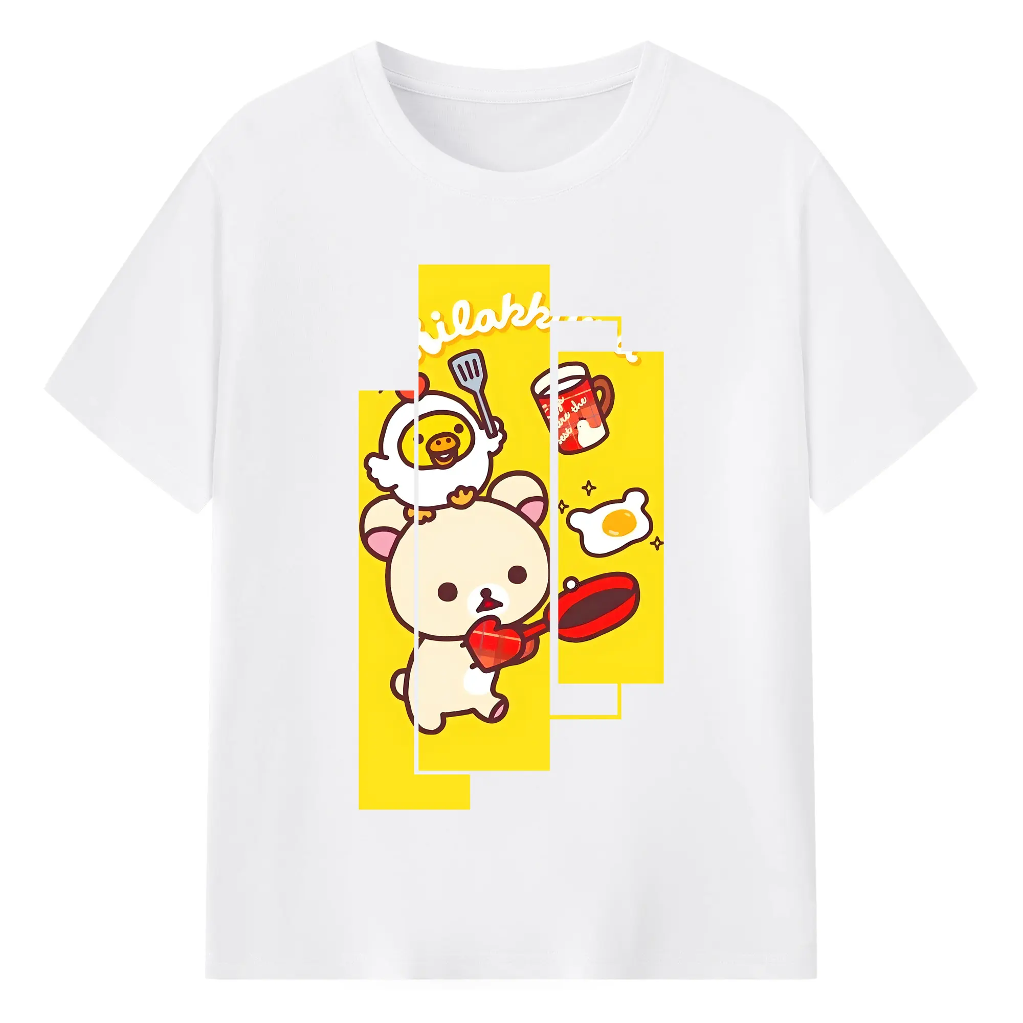 リラックマ (Rilakkuma) グッズ コリラックマ (Korirakkuma) - 綿100％ 半袖Tシャツ ・ フロントプリント ・ 快適 通気性 ・ 日常使い 散歩 スポーツ用