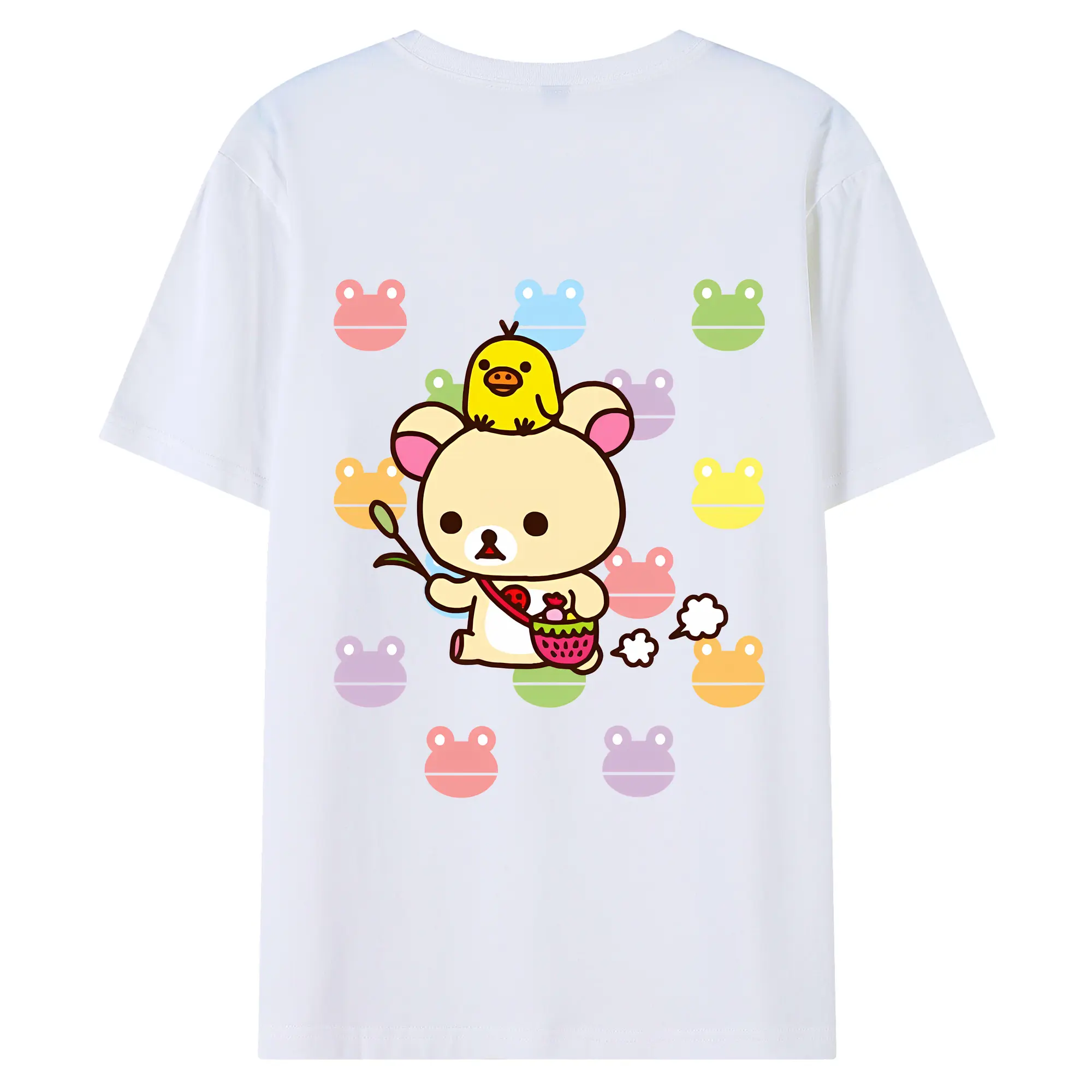 リラックマ (Rilakkuma) グッズ コリラックマ (Korirakkuma) - 綿100％ 半袖Tシャツ ・ バックプリント ・ 快適 通気性 ・ 日常使い 散歩 スポーツ用