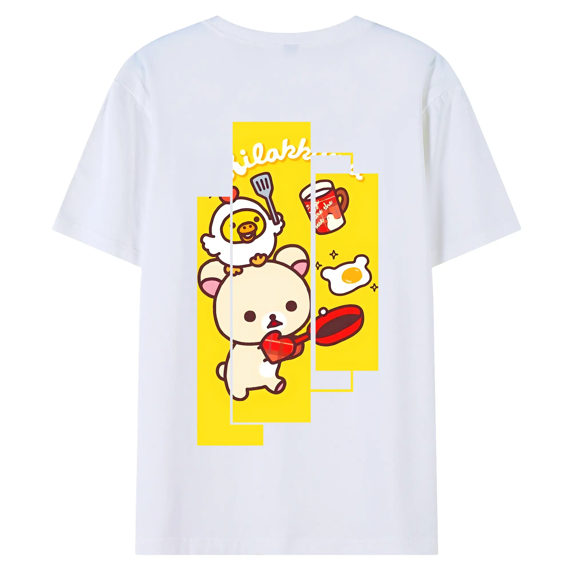 リラックマ (Rilakkuma) グッズ コリラックマ (Korirakkuma) - 綿100％ 半袖Tシャツ ・ バックプリント ・ 快適 通気性 ・ 日常使い 散歩 スポーツ用
