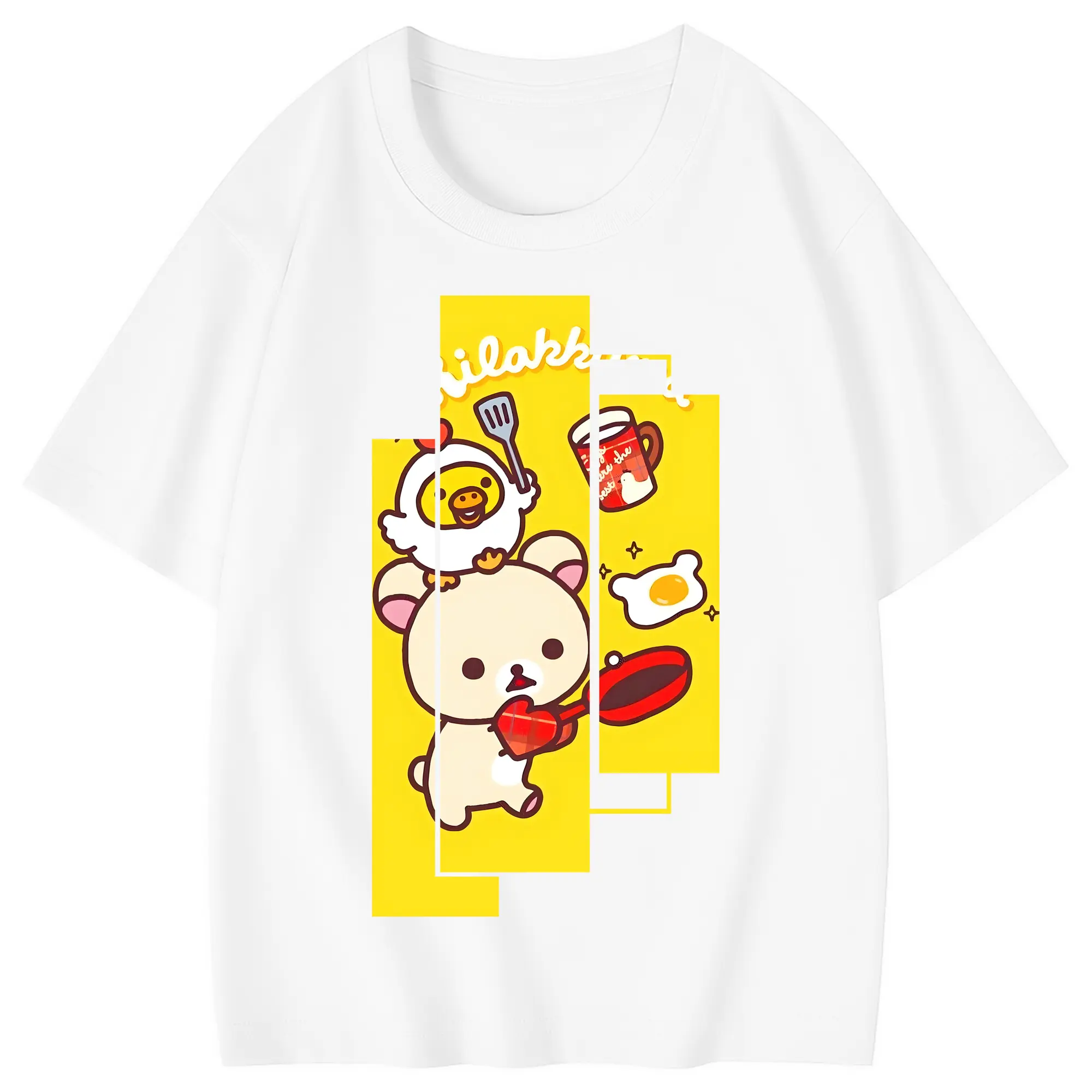 リラックマ (Rilakkuma) グッズ コリラックマ (Korirakkuma) - 綿100％ キッズTシャツ ・ フロントプリント ・ 快適 通気性 ・ スポーツ カジュアル 散歩用