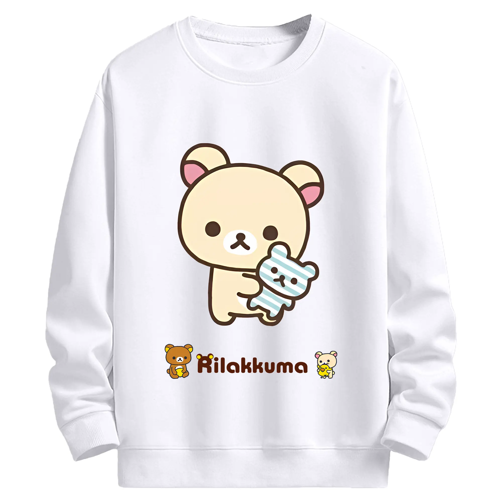 リラックマ (Rilakkuma) グッズ コリラックマ (Korirakkuma) - 高品質 クルーネック スウェット ・ コットン59％ ポリエステル41％ ・ ユニセックス 長袖 トレーナー ・ カジュアル デイリー スポーツ 散歩用