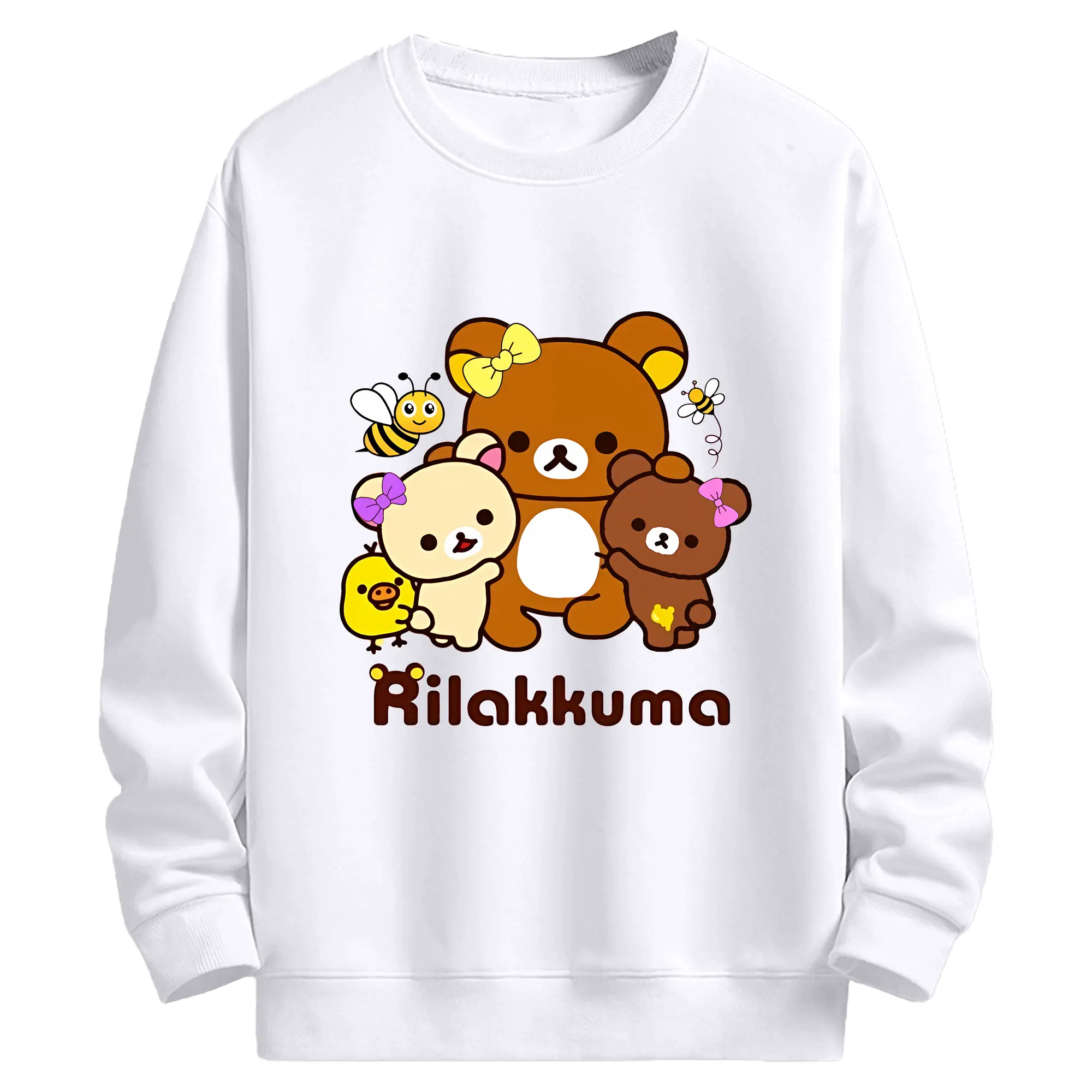 リラックマ (Rilakkuma) グッズ コリラックマ (Korirakkuma) - 高品質 クルーネック スウェット ・ コットン59％ ポリエステル41％ ・ ユニセックス 長袖 トレーナー ・ カジュアル デイリー スポーツ 散歩用