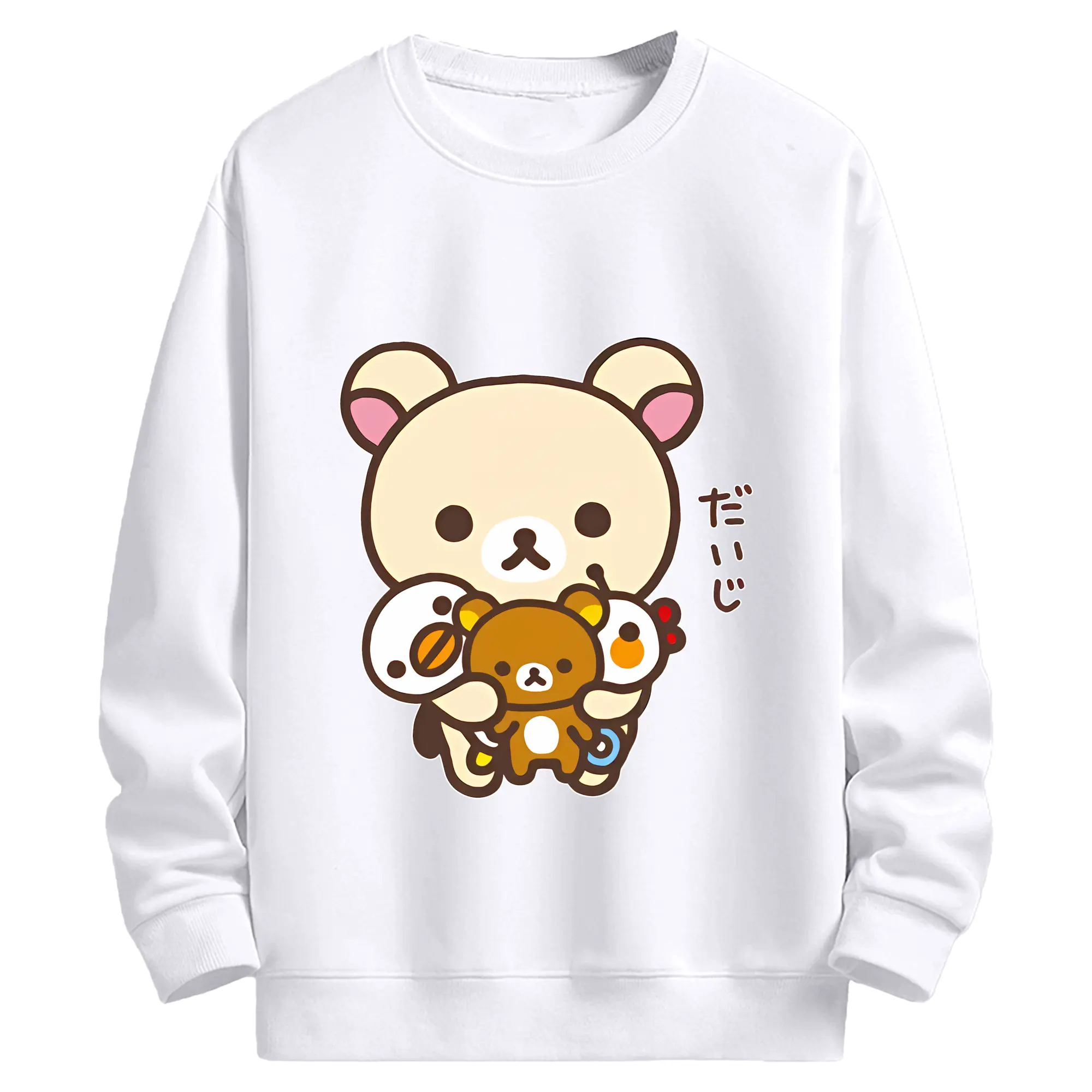 リラックマ (Rilakkuma) グッズ コリラックマ (Korirakkuma) - 高品質 クルーネック スウェット ・ コットン59％ ポリエステル41％ ・ ユニセックス 長袖 トレーナー ・ カジュアル デイリー スポーツ 散歩用