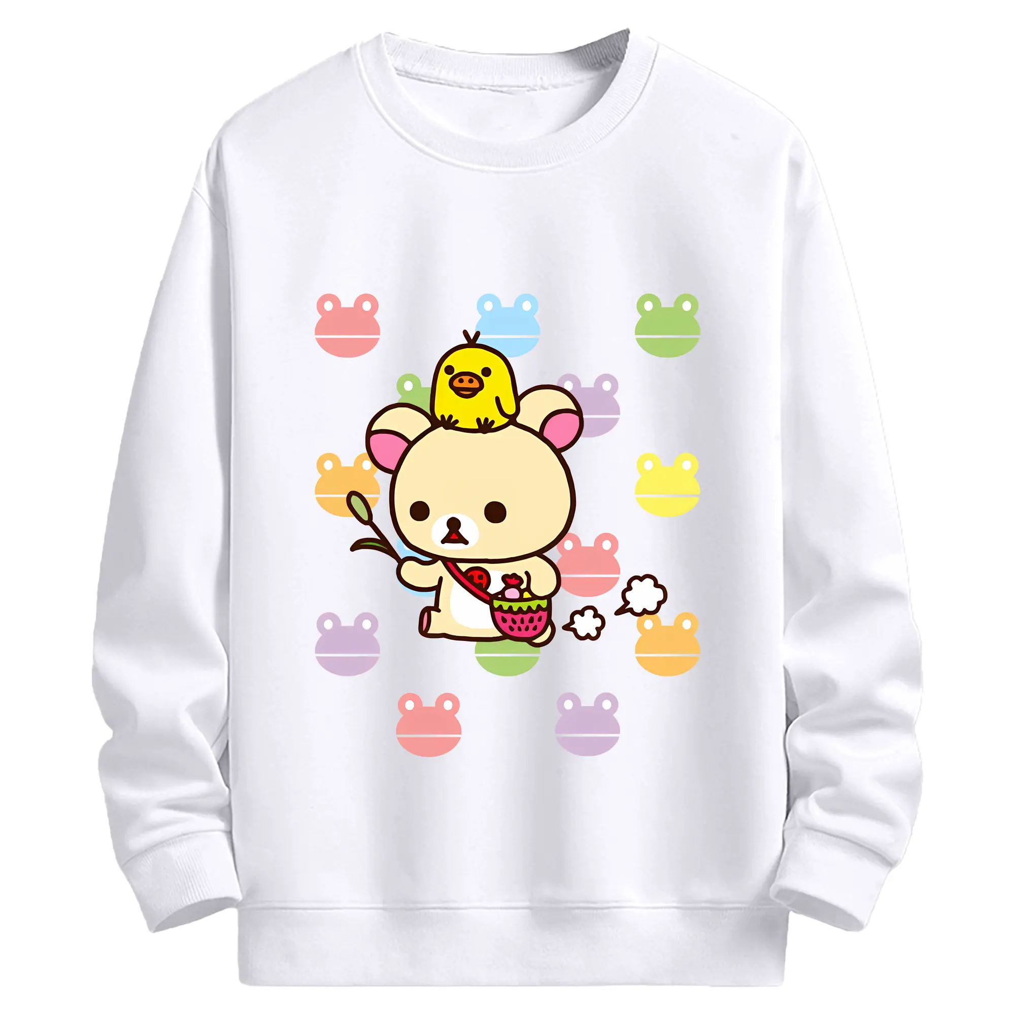 リラックマ (Rilakkuma) グッズ コリラックマ (Korirakkuma) - 高品質 クルーネック スウェット ・ コットン59％ ポリエステル41％ ・ ユニセックス 長袖 トレーナー ・ カジュアル デイリー スポーツ 散歩用