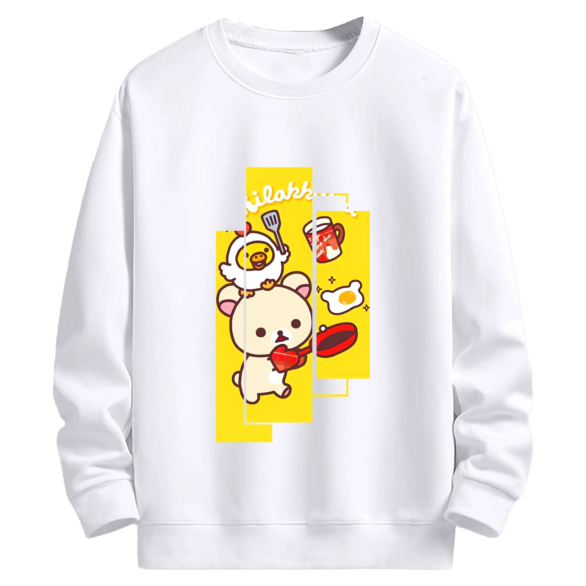 リラックマ (Rilakkuma) グッズ コリラックマ (Korirakkuma) - 高品質 クルーネック スウェット ・ コットン59％ ポリエステル41％ ・ ユニセックス 長袖 トレーナー ・ カジュアル デイリー スポーツ 散歩用