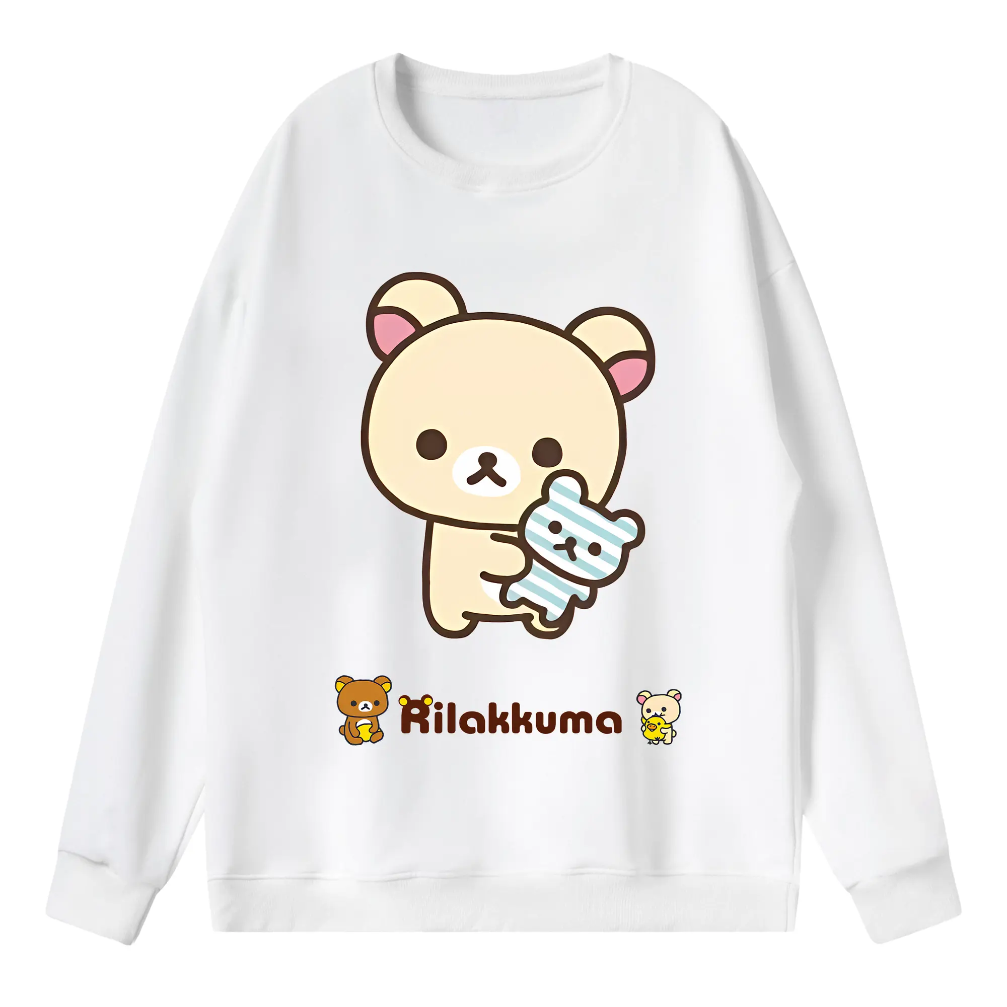 リラックマ (Rilakkuma) グッズ コリラックマ (Korirakkuma) - 薄手 クルーネック スウェット 裏毛260g · ポリエステル 春秋向け カジュアル 男女兼用 · トレーナー デイリー スポーツ 散歩に最適