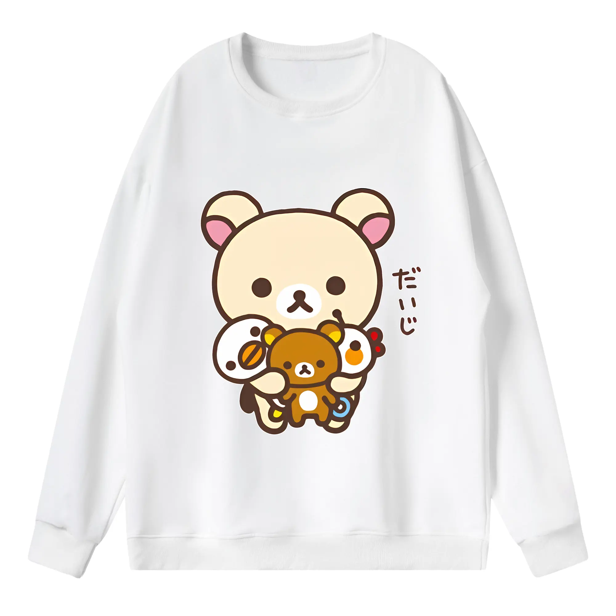 リラックマ (Rilakkuma) グッズ コリラックマ (Korirakkuma) - 薄手 クルーネック スウェット 裏毛260g · ポリエステル 春秋向け カジュアル 男女兼用 · トレーナー デイリー スポーツ 散歩に最適