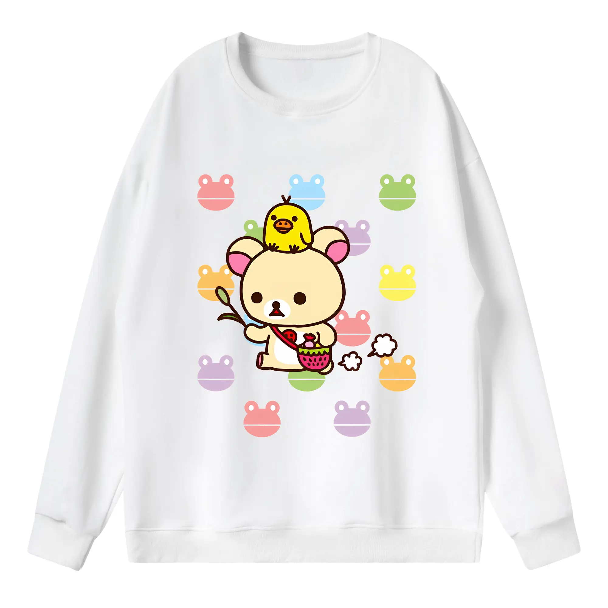 リラックマ (Rilakkuma) グッズ コリラックマ (Korirakkuma) - 薄手 クルーネック スウェット 裏毛260g · ポリエステル 春秋向け カジュアル 男女兼用 · トレーナー デイリー スポーツ 散歩に最適