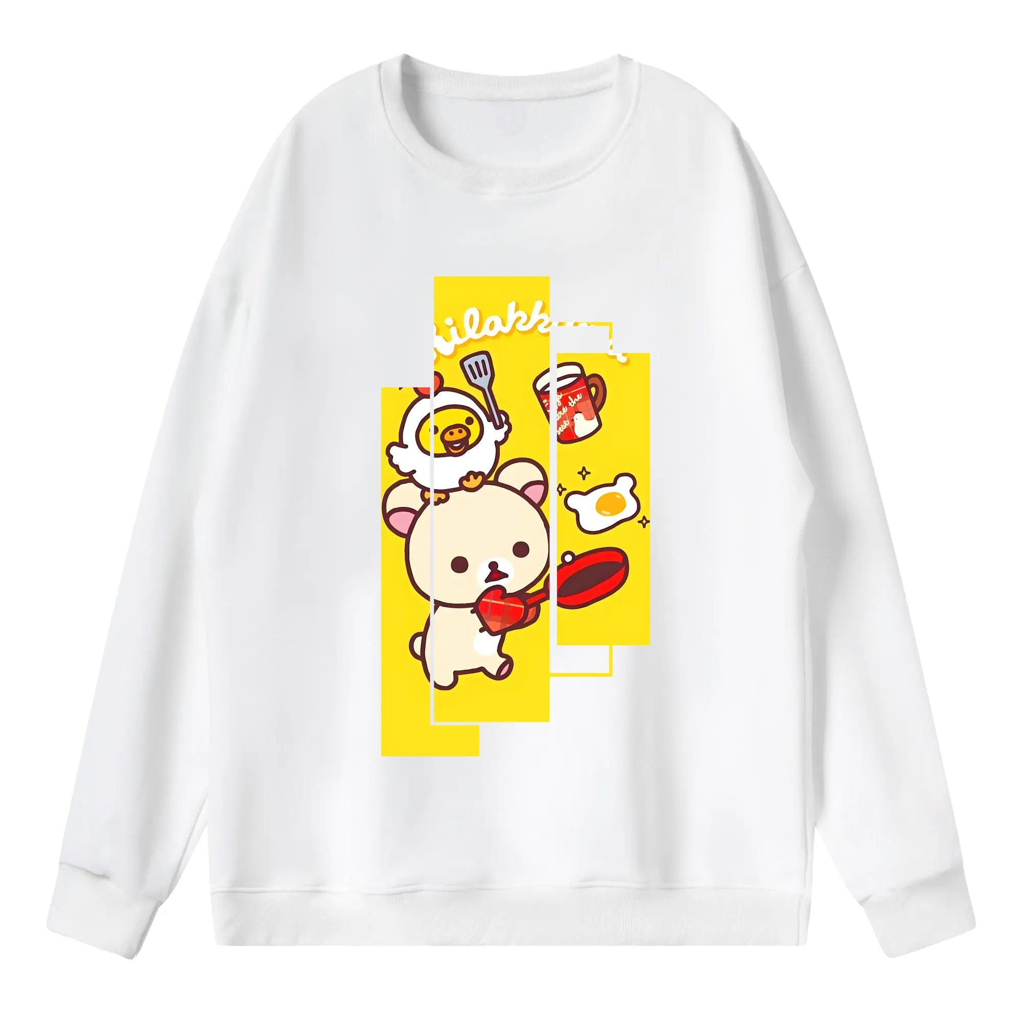 リラックマ (Rilakkuma) グッズ コリラックマ (Korirakkuma) - 薄手 クルーネック スウェット 裏毛260g · ポリエステル 春秋向け カジュアル 男女兼用 · トレーナー デイリー スポーツ 散歩に最適