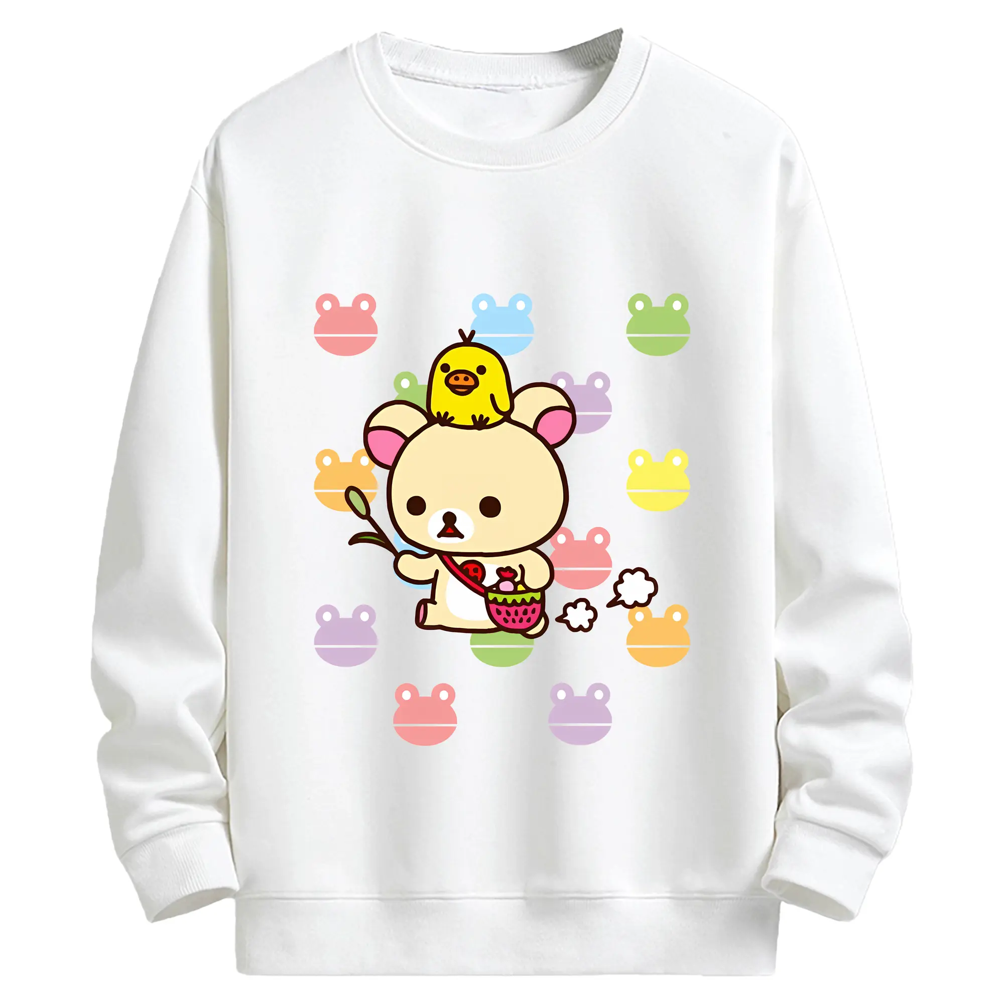 リラックマ (Rilakkuma) グッズ コリラックマ (Korirakkuma) - キッズ クルーネックスウェットシャツ ・ フロントプリント ・ 綿80％ ポリエステル20％ ・ 快適 通学 スポーツ 日常使い お散歩用