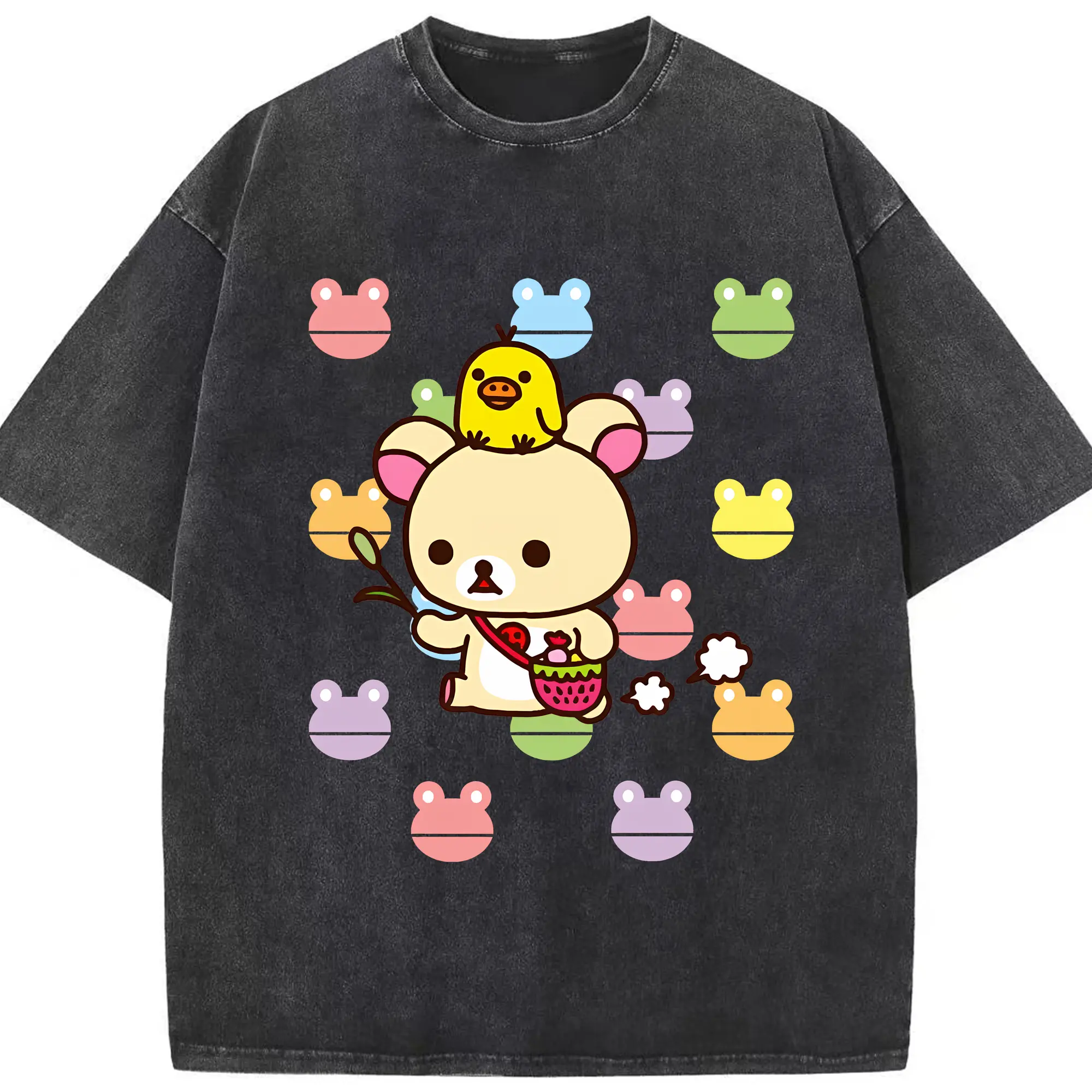 リラックマ (Rilakkuma) グッズ コリラックマ (Korirakkuma) - 綿100％ ヴィンテージ風 半袖Tシャツ ・ フロントプリント ・ 柔らか肌触り ・ 通気性 快適 ・ スポーツ カジュアル 外出用