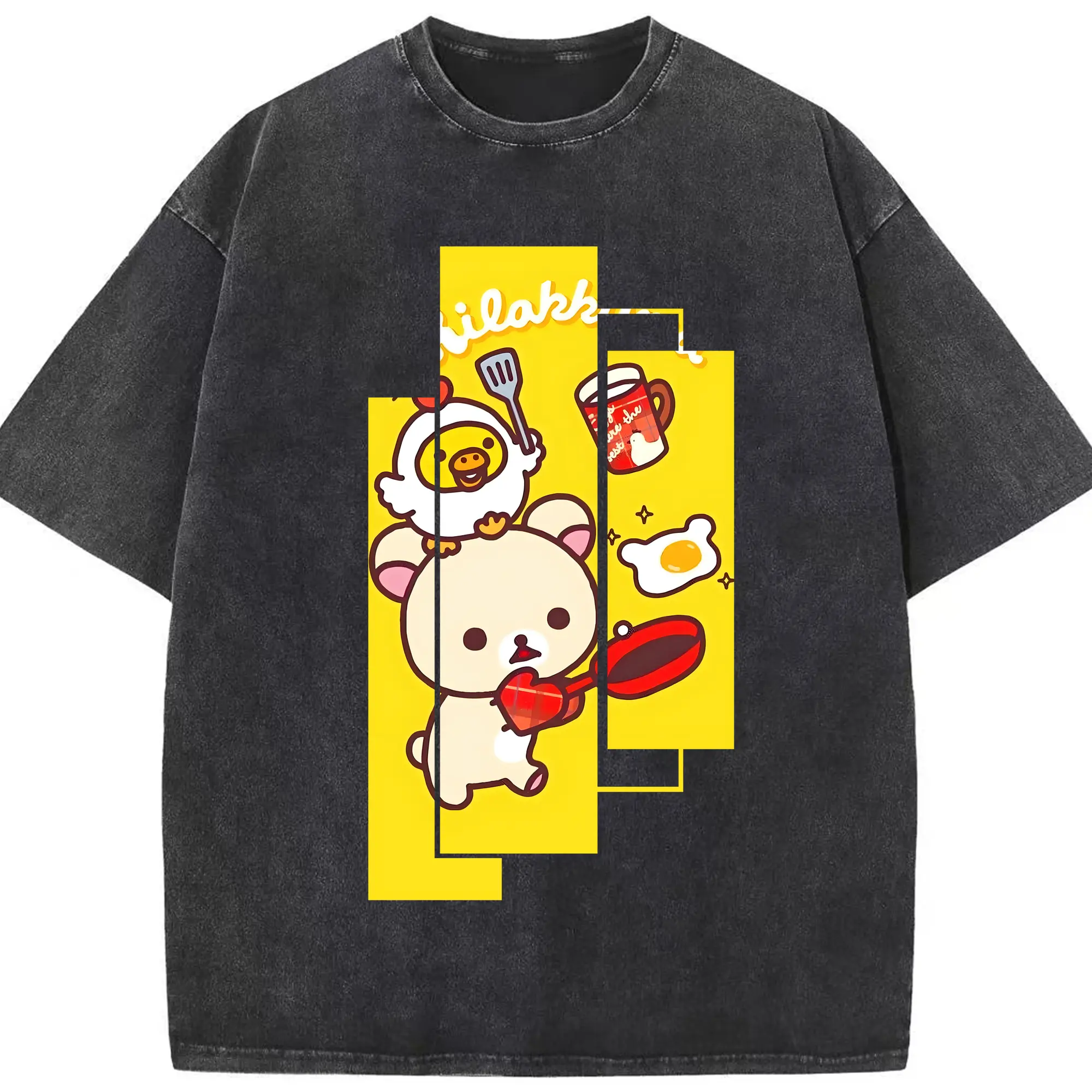リラックマ (Rilakkuma) グッズ コリラックマ (Korirakkuma) - 綿100％ ヴィンテージ風 半袖Tシャツ ・ フロントプリント ・ 柔らか肌触り ・ 通気性 快適 ・ スポーツ カジュアル 外出用