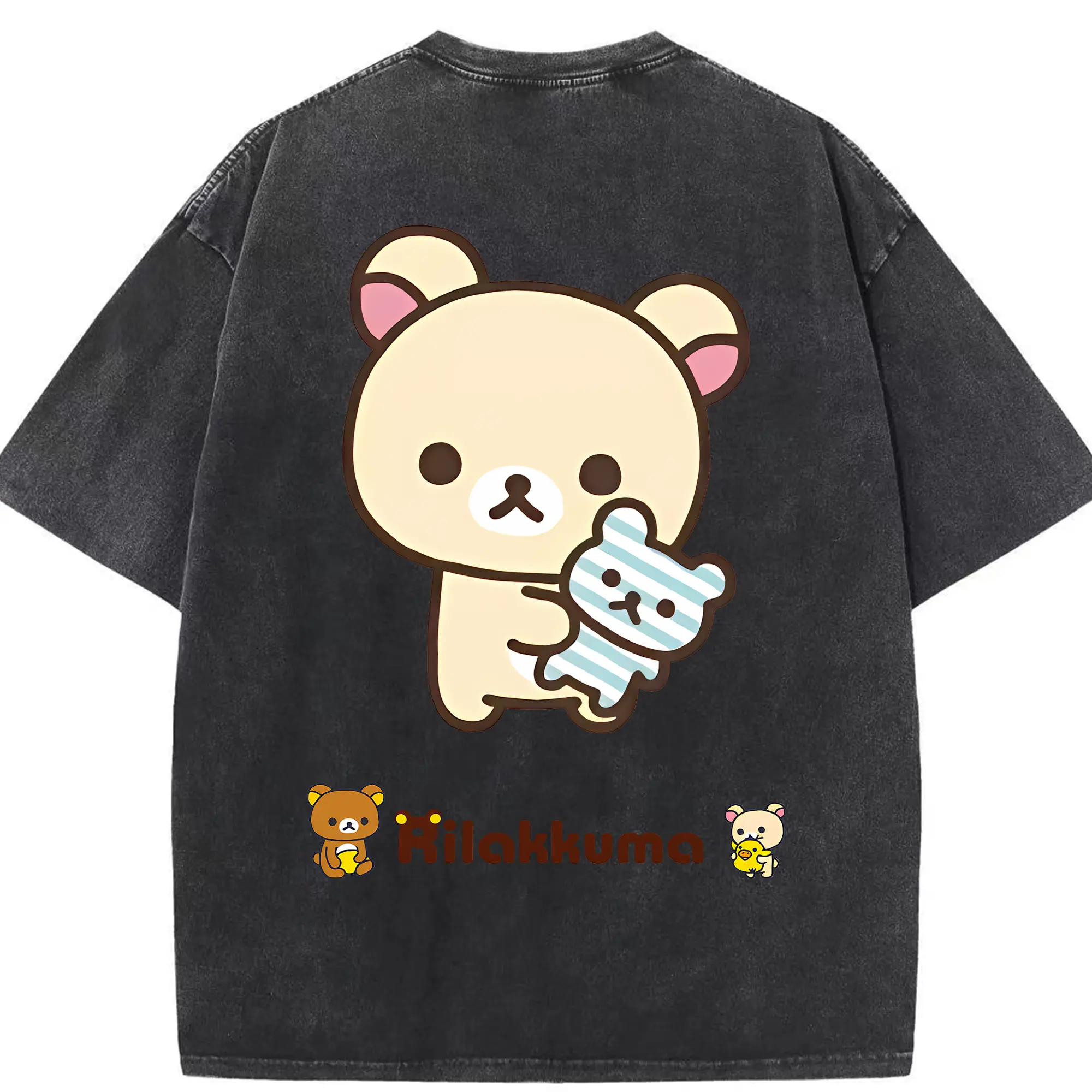 リラックマ (Rilakkuma) グッズ コリラックマ (Korirakkuma) - 綿100％ ヴィンテージ風 半袖Tシャツ ・ 背面プリント ・ 柔らか肌触り ・ 通気性 快適 ・ スポーツ カジュアル 外出用
