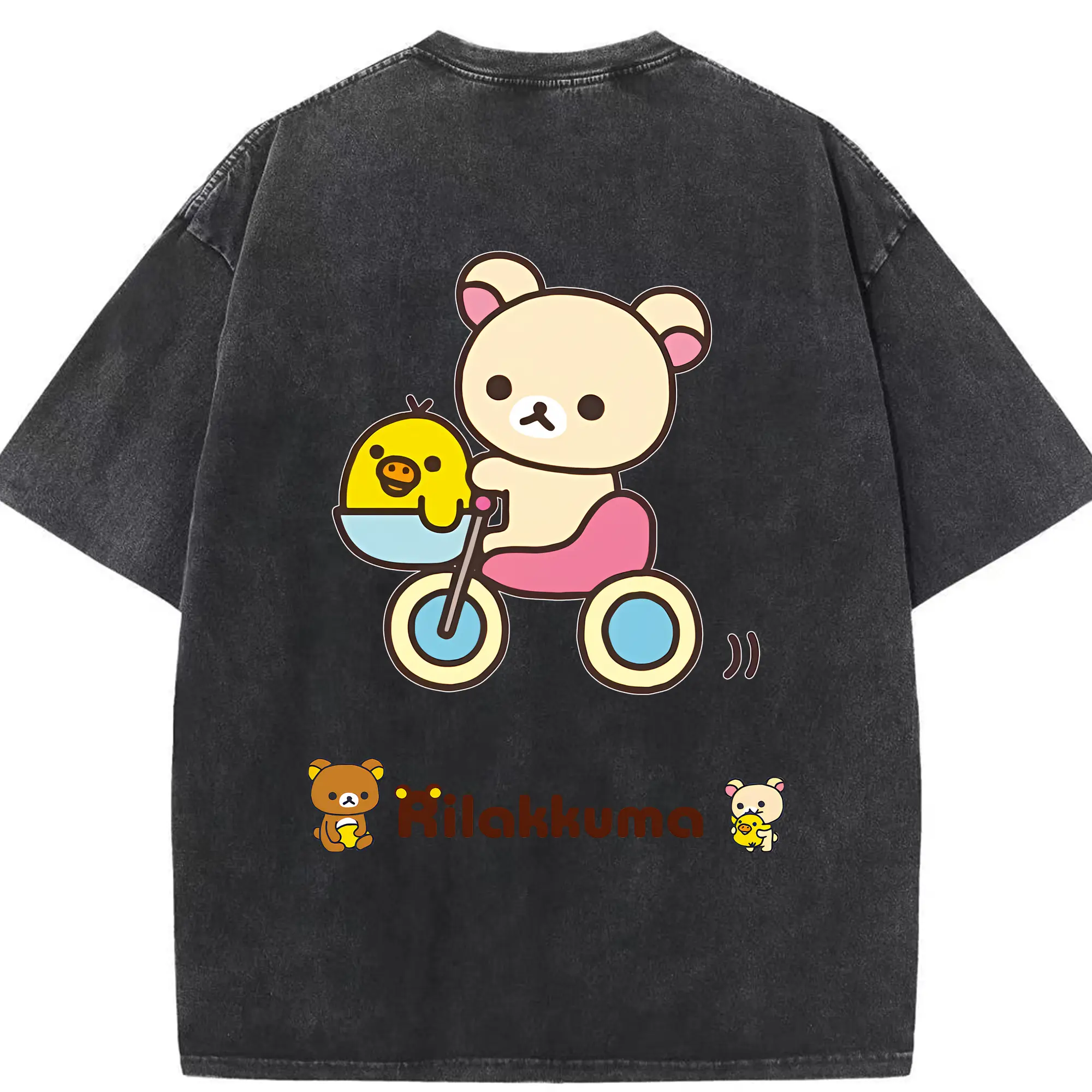 リラックマ (Rilakkuma) グッズ コリラックマ (Korirakkuma) - 綿100％ ヴィンテージ風 半袖Tシャツ ・ 背面プリント ・ 柔らか肌触り ・ 通気性 快適 ・ スポーツ カジュアル 外出用