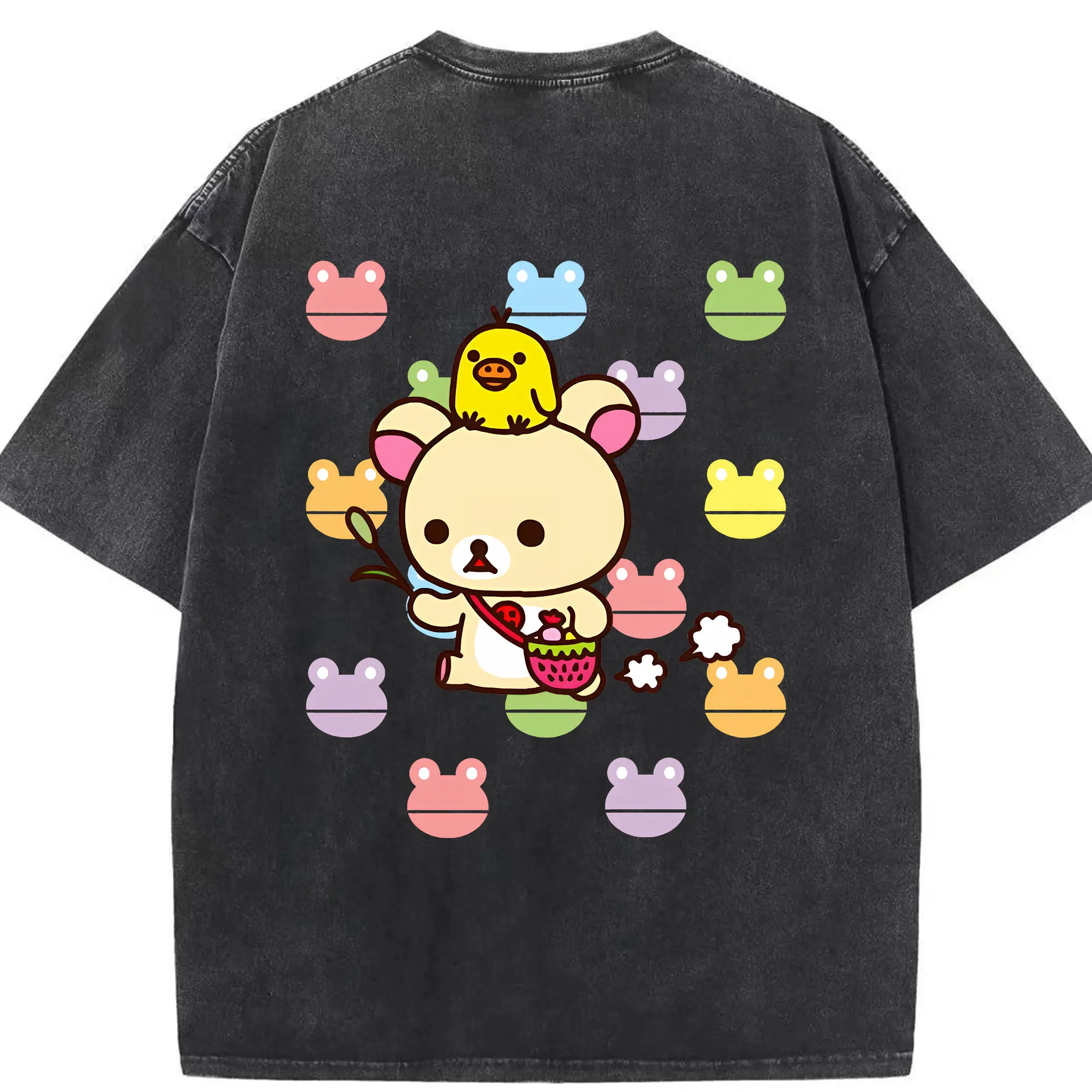リラックマ (Rilakkuma) グッズ コリラックマ (Korirakkuma) - 綿100％ ヴィンテージ風 半袖Tシャツ ・ 背面プリント ・ 柔らか肌触り ・ 通気性 快適 ・ スポーツ カジュアル 外出用