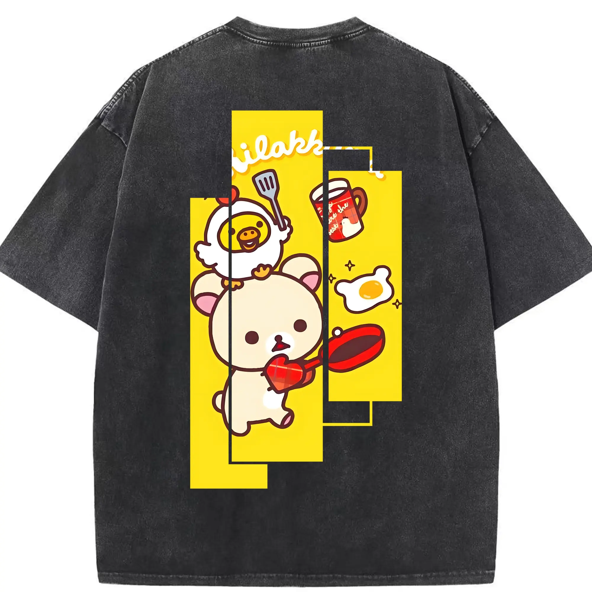 リラックマ (Rilakkuma) グッズ コリラックマ (Korirakkuma) - 綿100％ ヴィンテージ風 半袖Tシャツ ・ 背面プリント ・ 柔らか肌触り ・ 通気性 快適 ・ スポーツ カジュアル 外出用