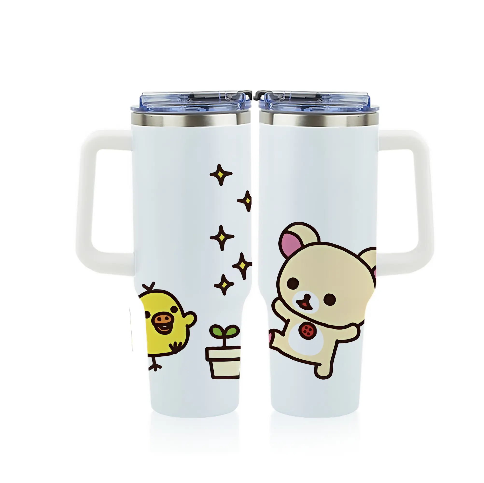 リラックマ (Rilakkuma) グッズ キイロイトリ (Kiiroitori) - 1200mL フルプリント車用タンブラー ・ 304ステンレス 内側 ・ 201ステンレス 外側 ・ 保温 保冷 ・ 通勤 ドライブ アウトドア用