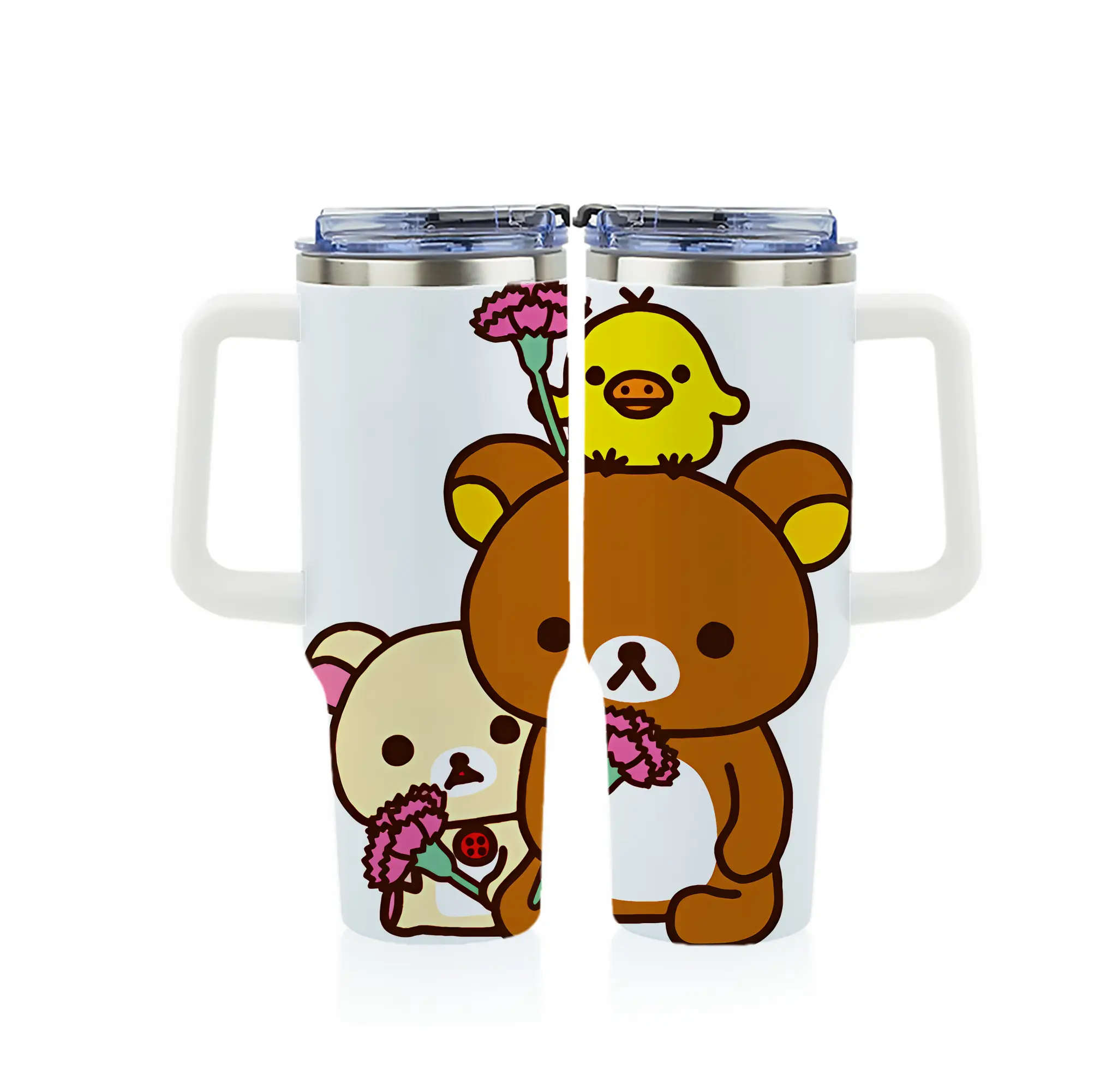 リラックマ (Rilakkuma) グッズ キイロイトリ (Kiiroitori) - 1200mL フルプリント車用タンブラー ・ 304ステンレス 内側 ・ 201ステンレス 外側 ・ 保温 保冷 ・ 通勤 ドライブ アウトドア用