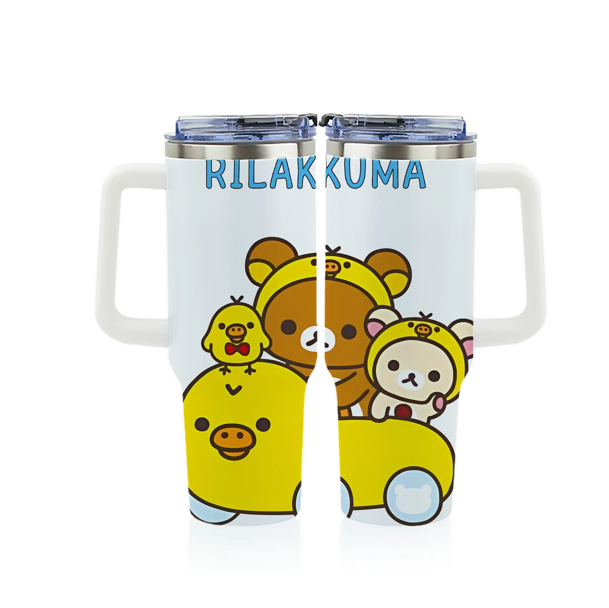 リラックマ (Rilakkuma) グッズ キイロイトリ (Kiiroitori) - 1200mL フルプリント車用タンブラー ・ 304ステンレス 内側 ・ 201ステンレス 外側 ・ 保温 保冷 ・ 通勤 ドライブ アウトドア用