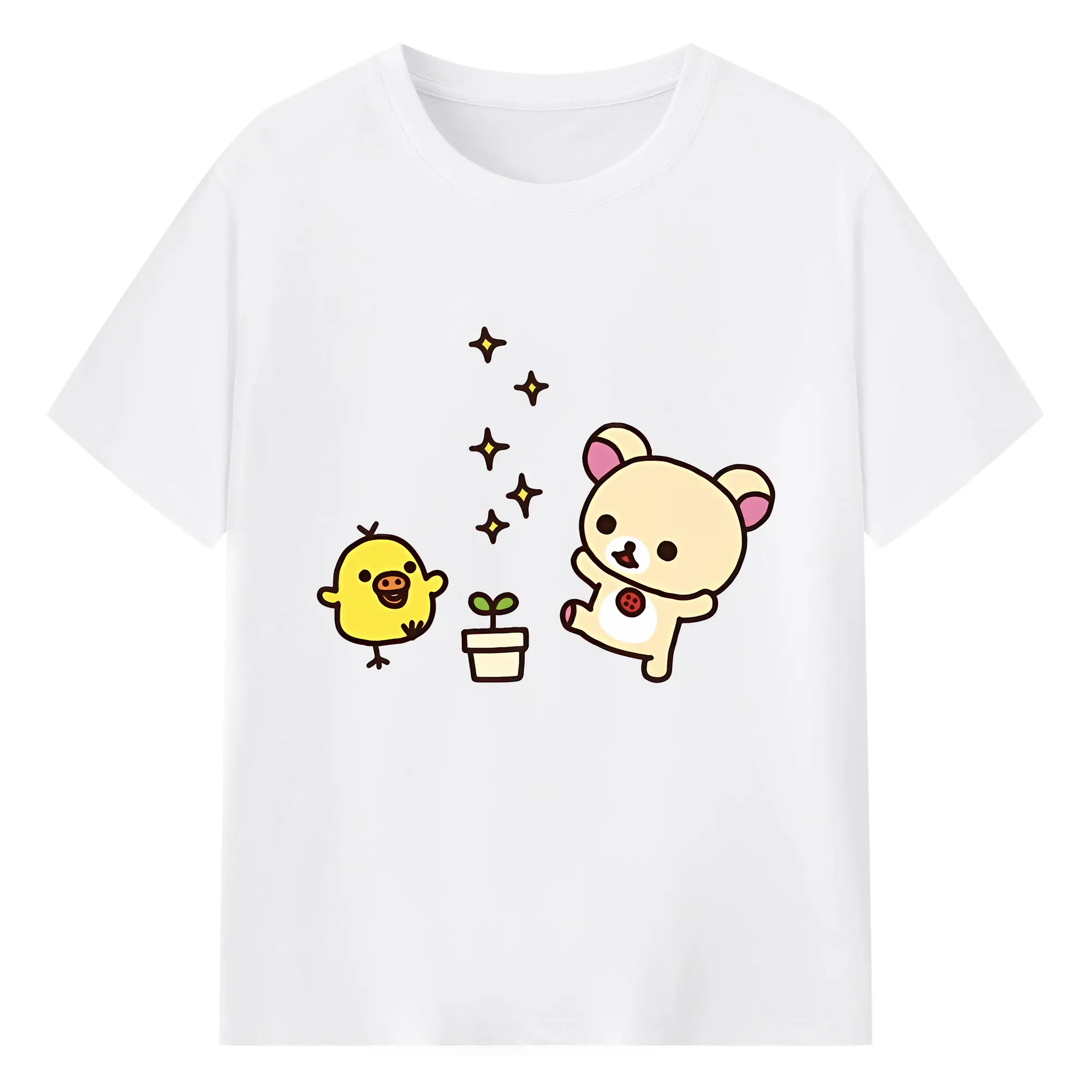 リラックマ (Rilakkuma) グッズ キイロイトリ (Kiiroitori) - 綿100％ 半袖Tシャツ ・ フロントプリント ・ 快適 通気性 ・ 日常使い 散歩 スポーツ用