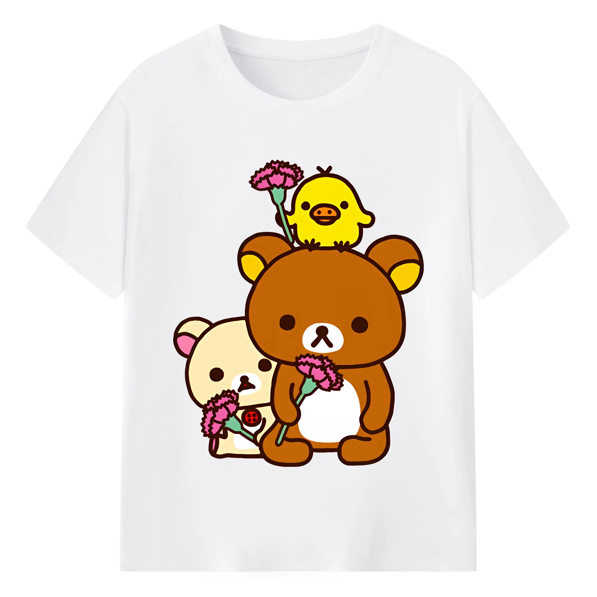 リラックマ (Rilakkuma) グッズ キイロイトリ (Kiiroitori) - 綿100％ 半袖Tシャツ ・ フロントプリント ・ 快適 通気性 ・ 日常使い 散歩 スポーツ用