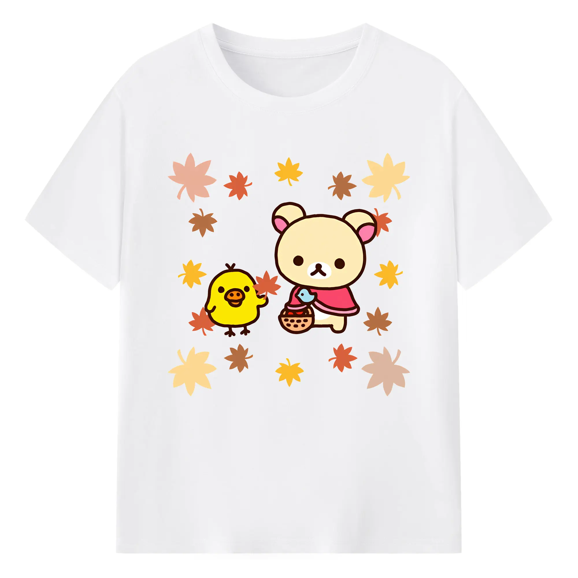リラックマ (Rilakkuma) グッズ キイロイトリ (Kiiroitori) - 綿100％ 半袖Tシャツ ・ フロントプリント ・ 快適 通気性 ・ 日常使い 散歩 スポーツ用