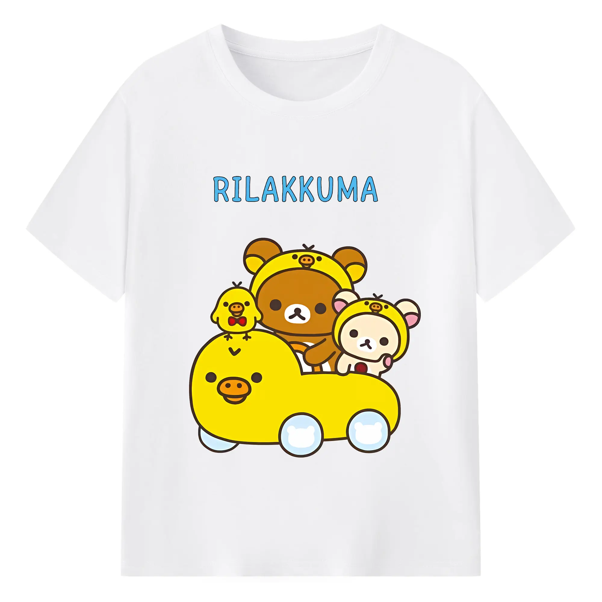 リラックマ (Rilakkuma) グッズ キイロイトリ (Kiiroitori) - 綿100％ 半袖Tシャツ ・ フロントプリント ・ 快適 通気性 ・ 日常使い 散歩 スポーツ用