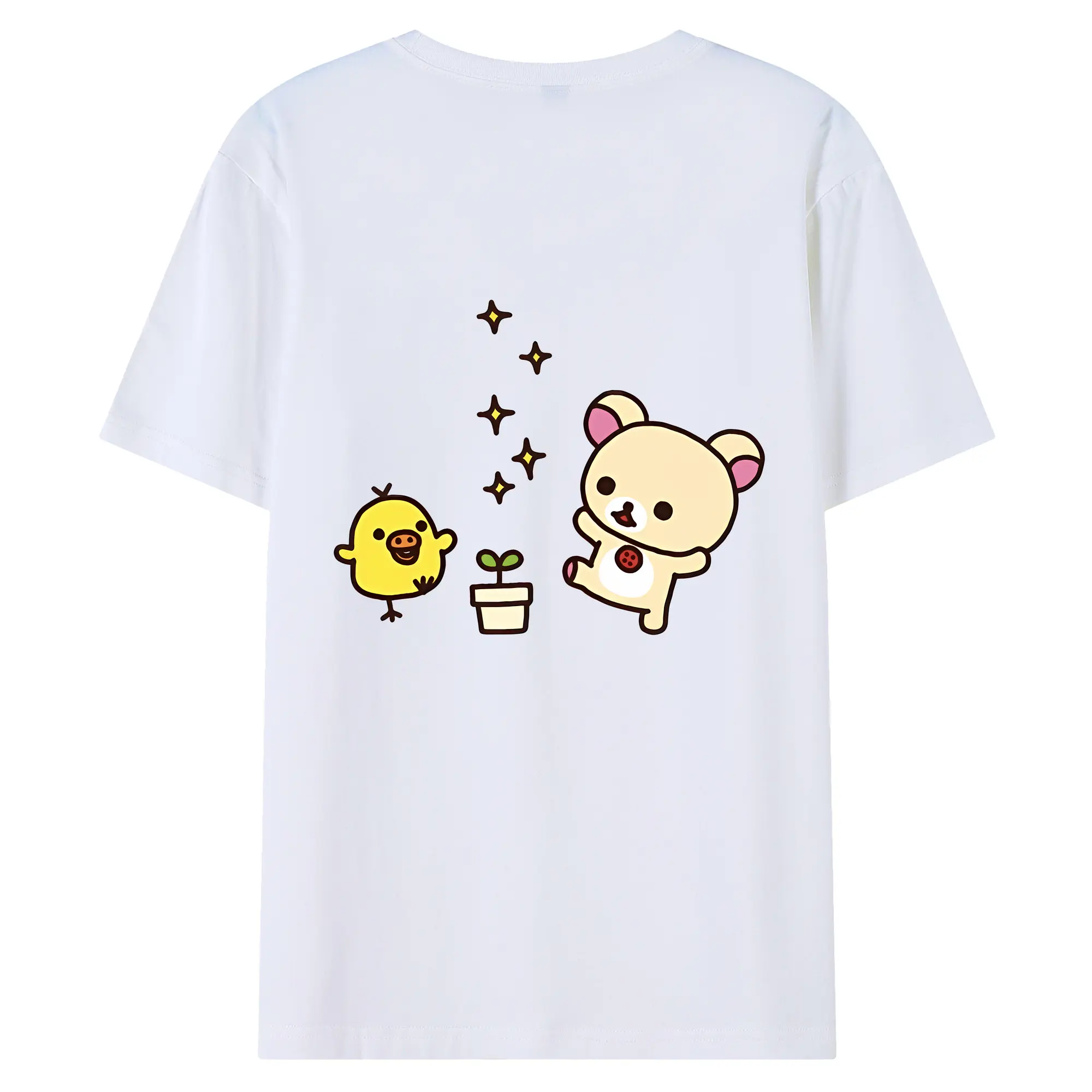リラックマ (Rilakkuma) グッズ キイロイトリ (Kiiroitori) - 綿100％ 半袖Tシャツ ・ バックプリント ・ 快適 通気性 ・ 日常使い 散歩 スポーツ用
