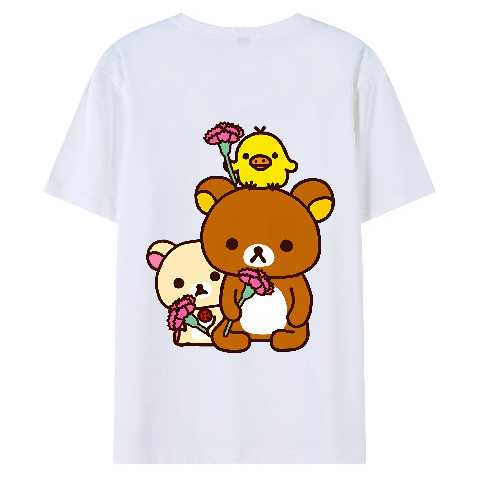 リラックマ (Rilakkuma) グッズ キイロイトリ (Kiiroitori) - 綿100％ 半袖Tシャツ ・ バックプリント ・ 快適 通気性 ・ 日常使い 散歩 スポーツ用