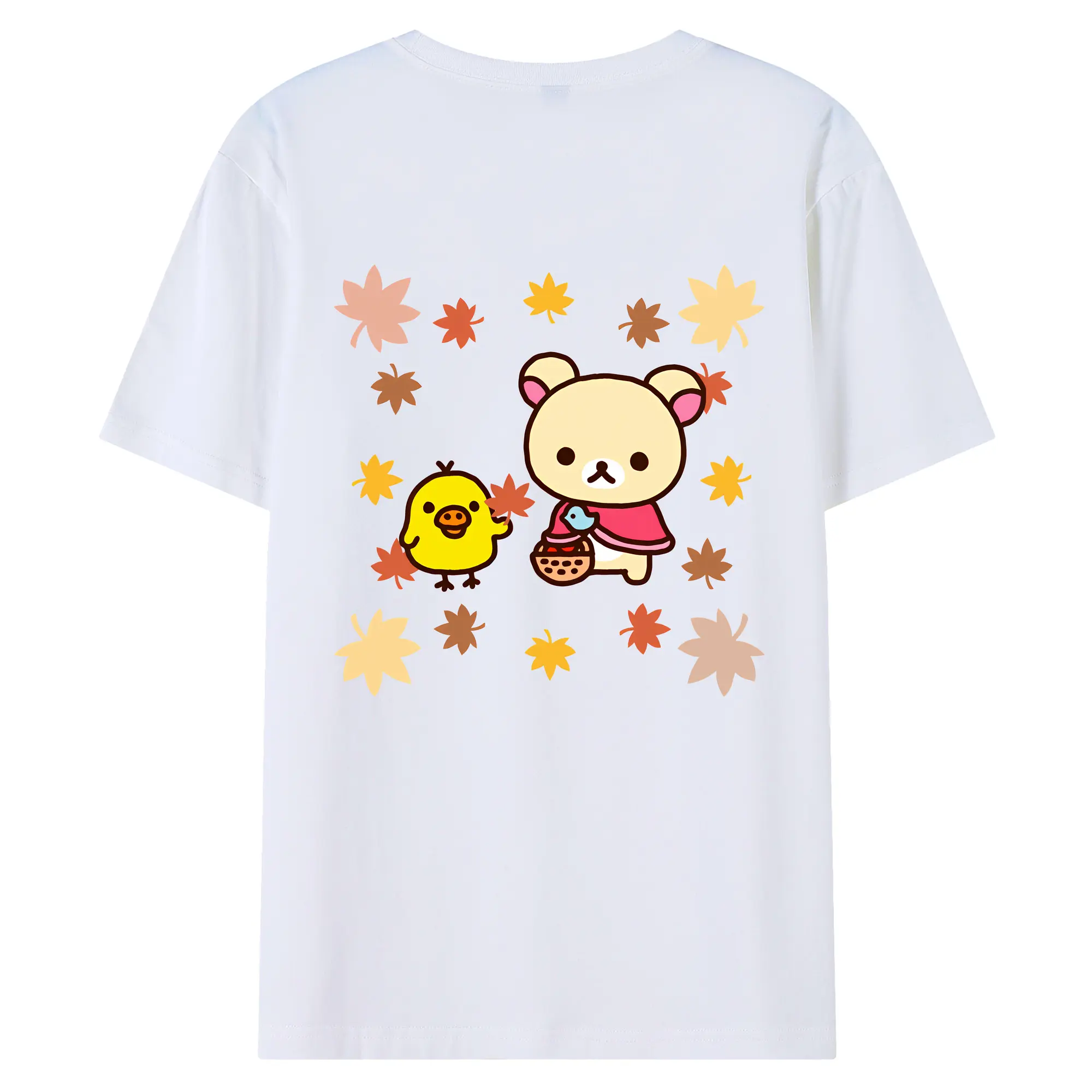 リラックマ (Rilakkuma) グッズ キイロイトリ (Kiiroitori) - 綿100％ 半袖Tシャツ ・ バックプリント ・ 快適 通気性 ・ 日常使い 散歩 スポーツ用