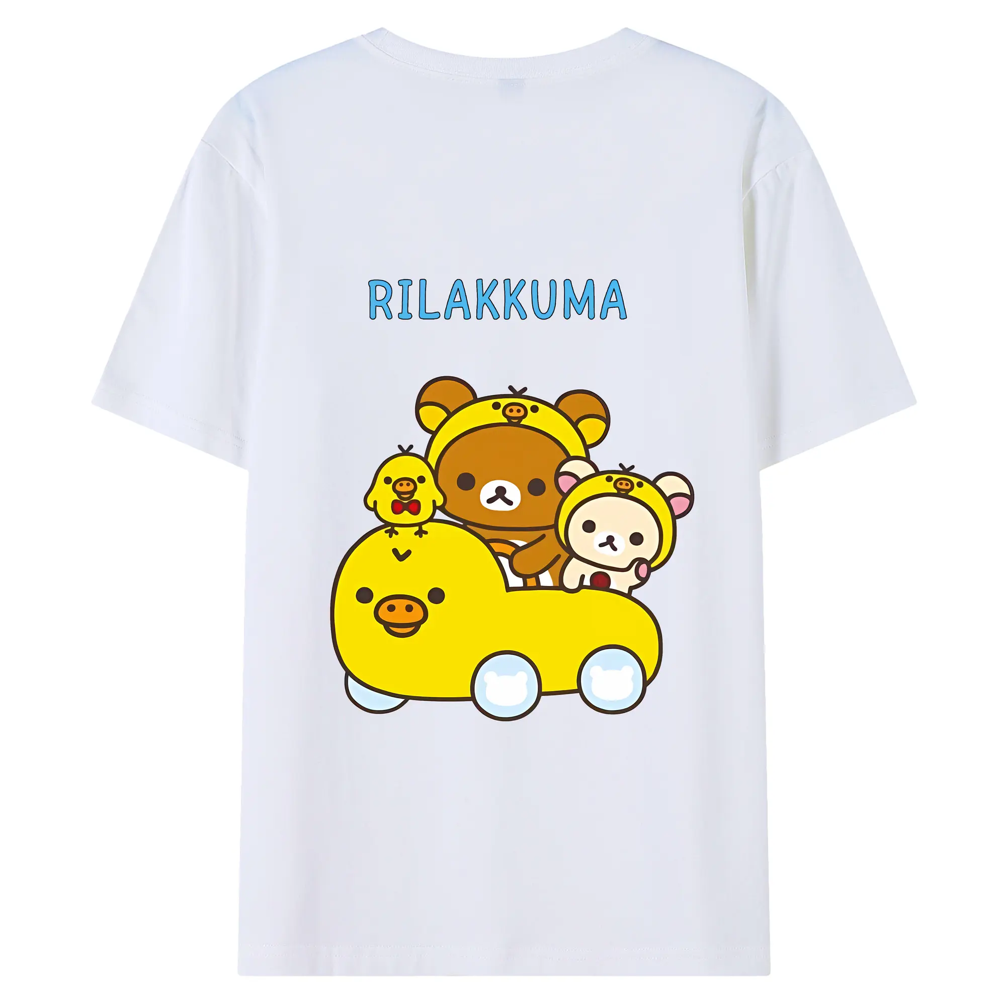 リラックマ (Rilakkuma) グッズ キイロイトリ (Kiiroitori) - 綿100％ 半袖Tシャツ ・ バックプリント ・ 快適 通気性 ・ 日常使い 散歩 スポーツ用