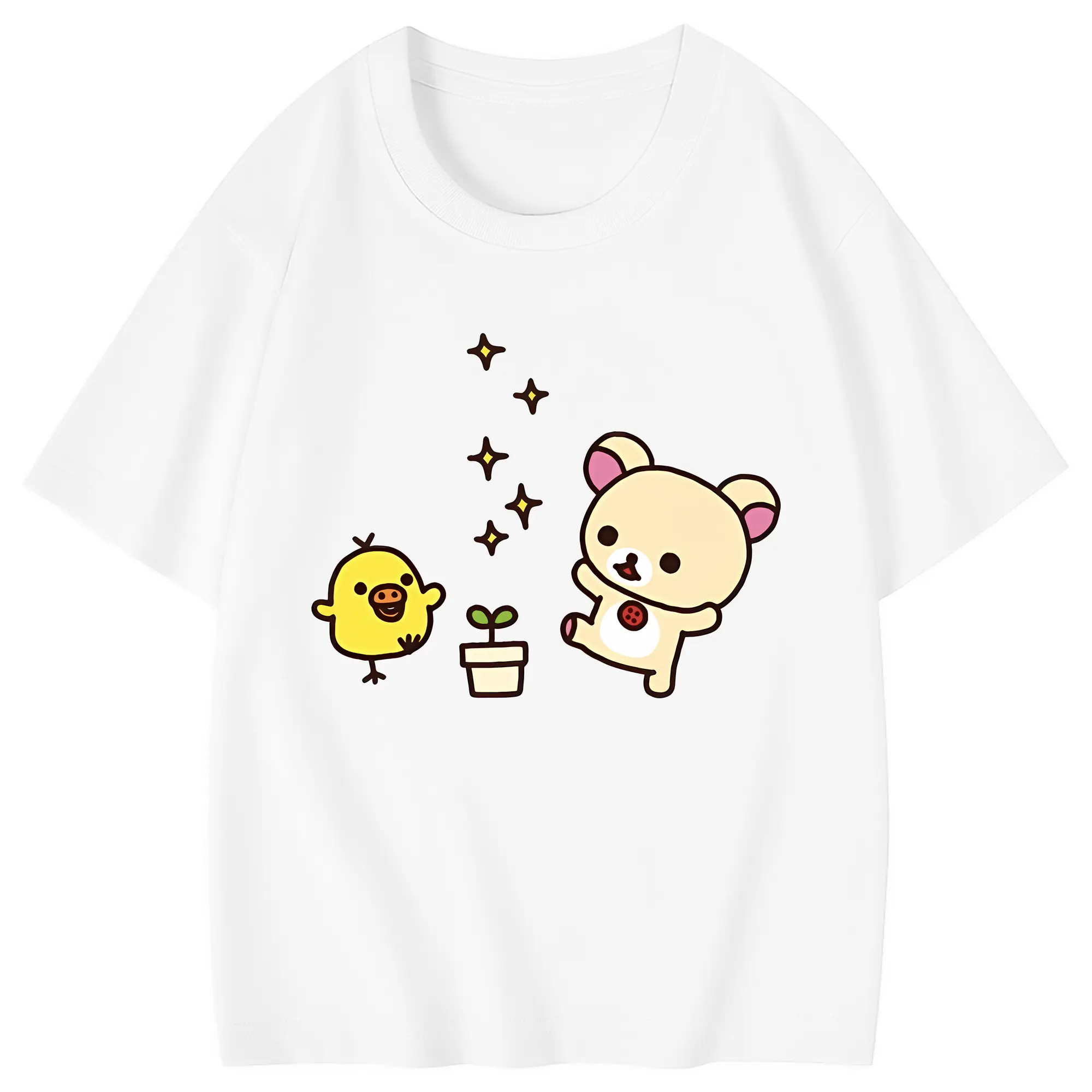 リラックマ (Rilakkuma) グッズ キイロイトリ (Kiiroitori) - 綿100％ キッズTシャツ ・ フロントプリント ・ 快適 通気性 ・ スポーツ カジュアル 散歩用
